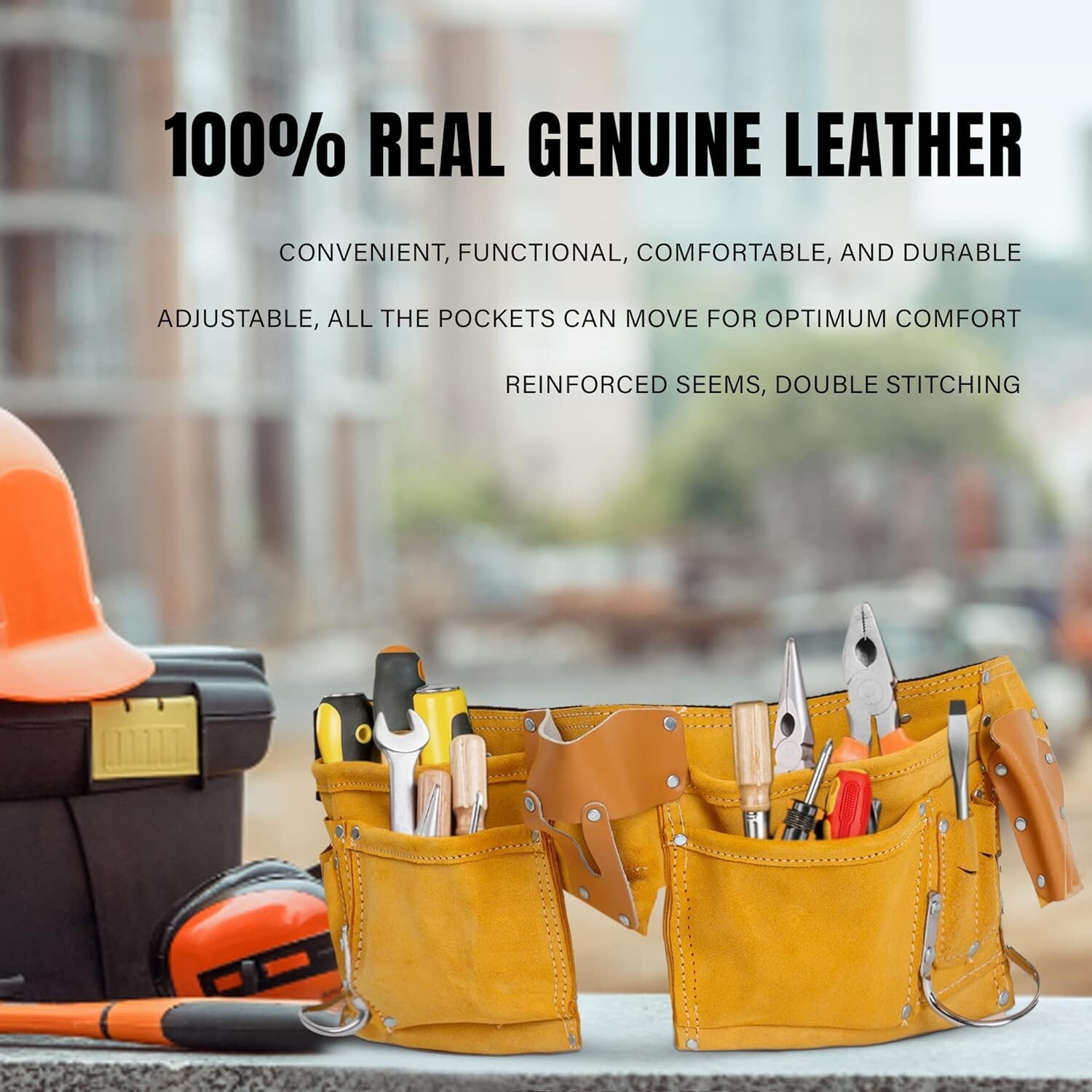 Leather Carpenter Tool Belt 11 Pockets Quick Release Buckle Work Pouch