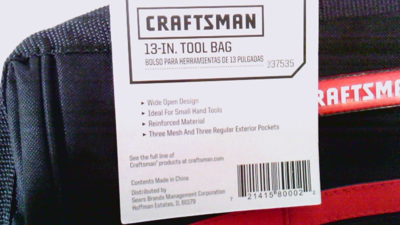 Craftsman~13″~Tool Canvas Carry Tote Bag~with Zipper~Red and Black