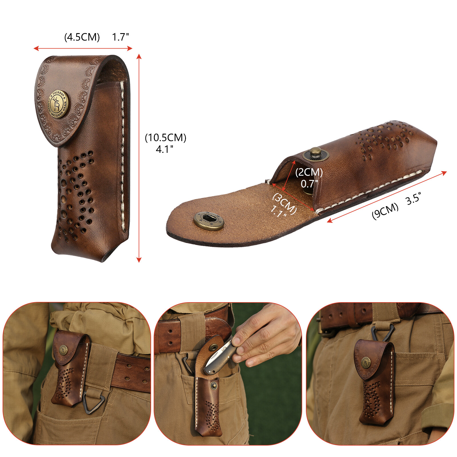 TOURBON Leather 3.5″ Pocket Knife Sheath Folding Knives Case Belt Carry Pouch