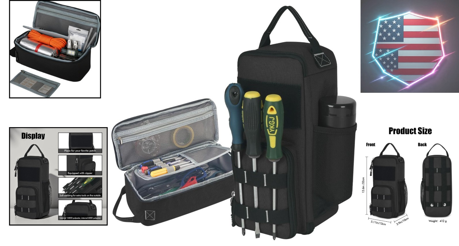 12.6″ Small Tool Bag Pouch for Men with Multiple Pockets, Waterproof Heavy Du…
