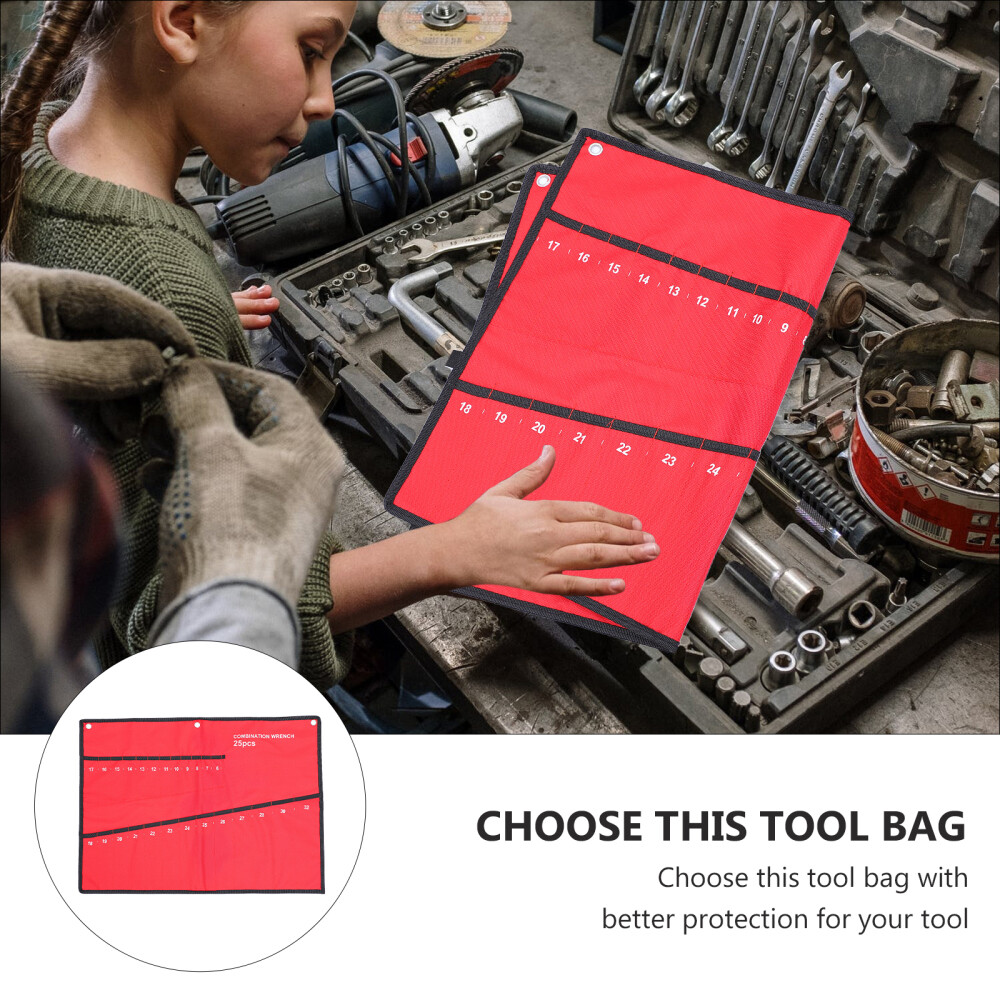 Sae and Metric Wrench Organizer Pouch Wrap Roll Repair Tool Bag