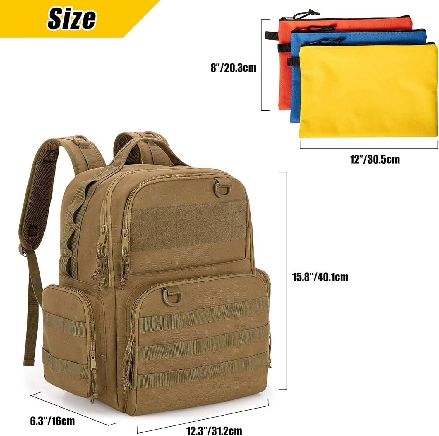 Khaki Heavy-Duty Tool Backpack with 3 Pouches for Electrician Repairmen