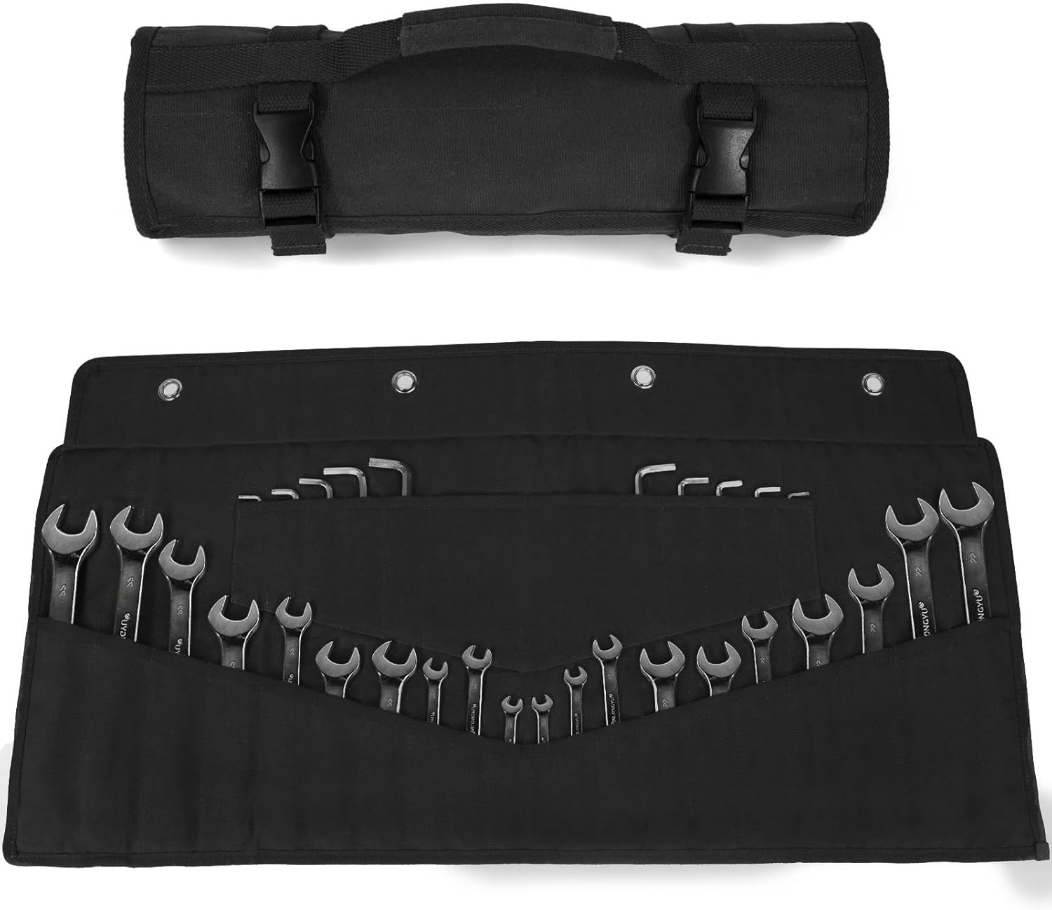 Wrench Roll up Pouch Bag 32 Pocket Tool Organizer Holder W SAE & Metric Labels