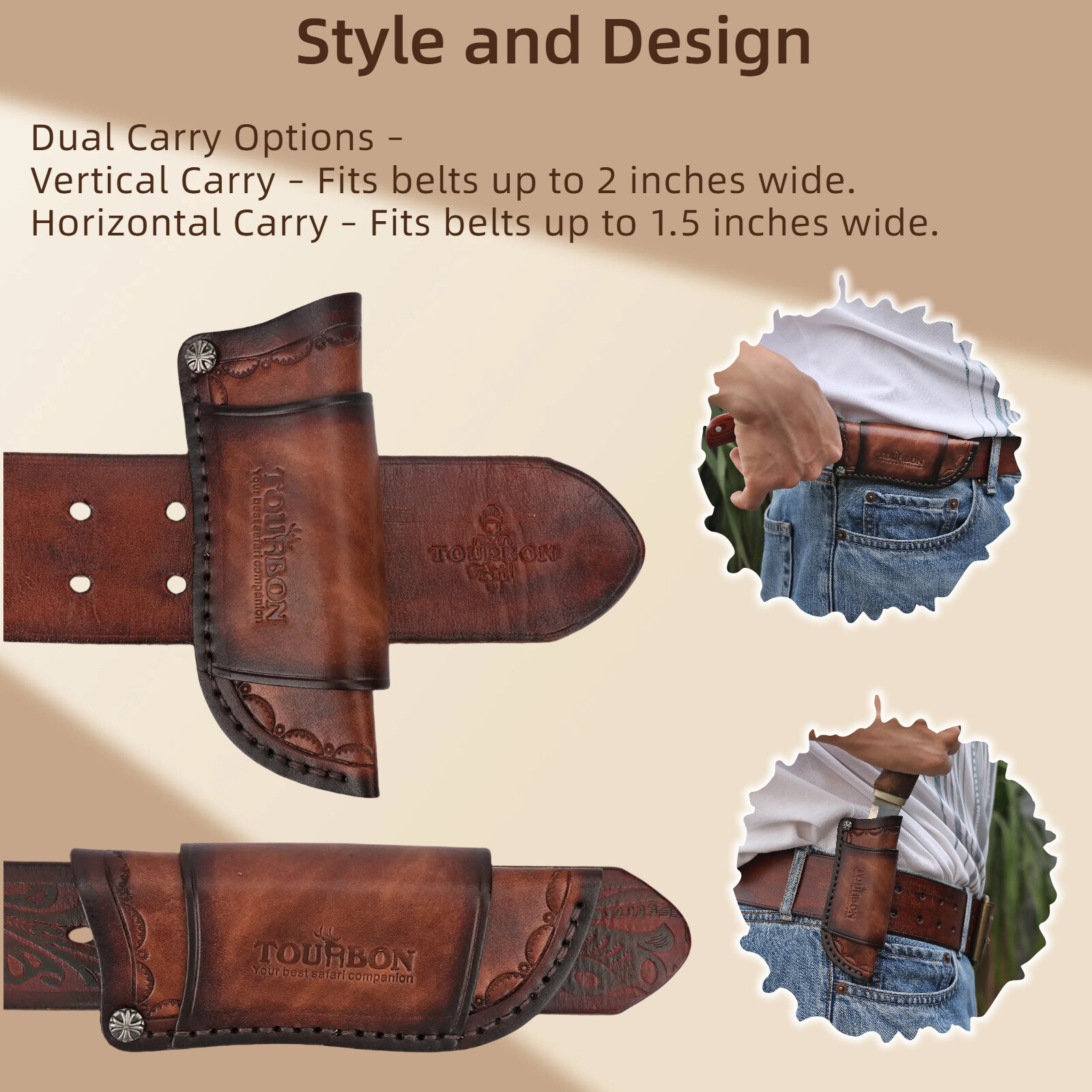 TOURBON Leather Knife Sheath 4″ Fixed Blade Cover Pocket Knives Carry Belt Pouch