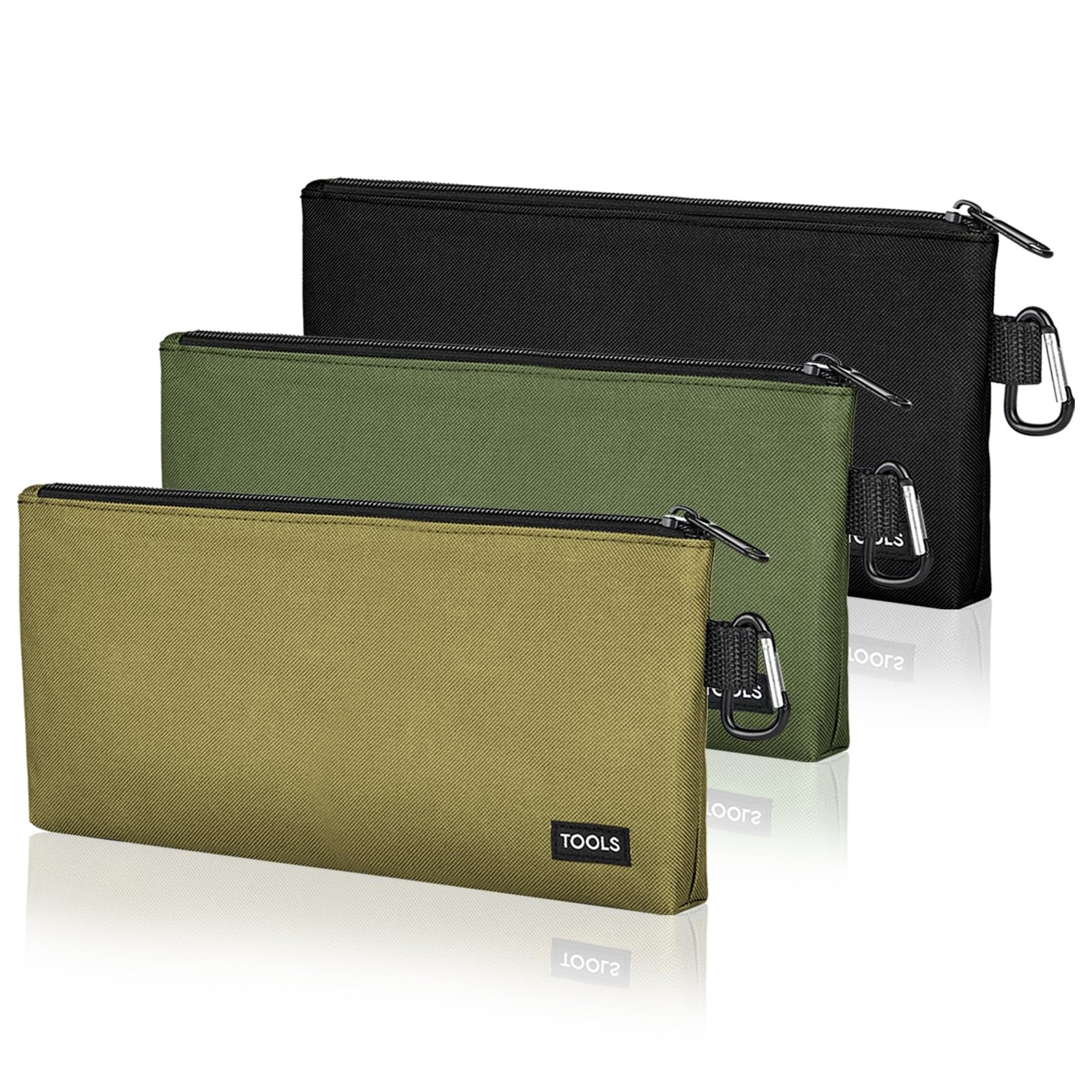 3 Pack Premium Tool Pouches Zipper Bag, Small Tools Bags with Carabiner NEW