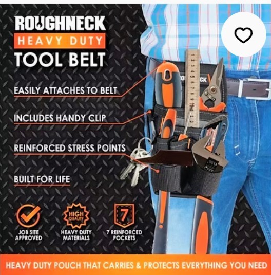 Roughneck Heavy Duty Tool Belt Fabric Black with Multiple Pockets