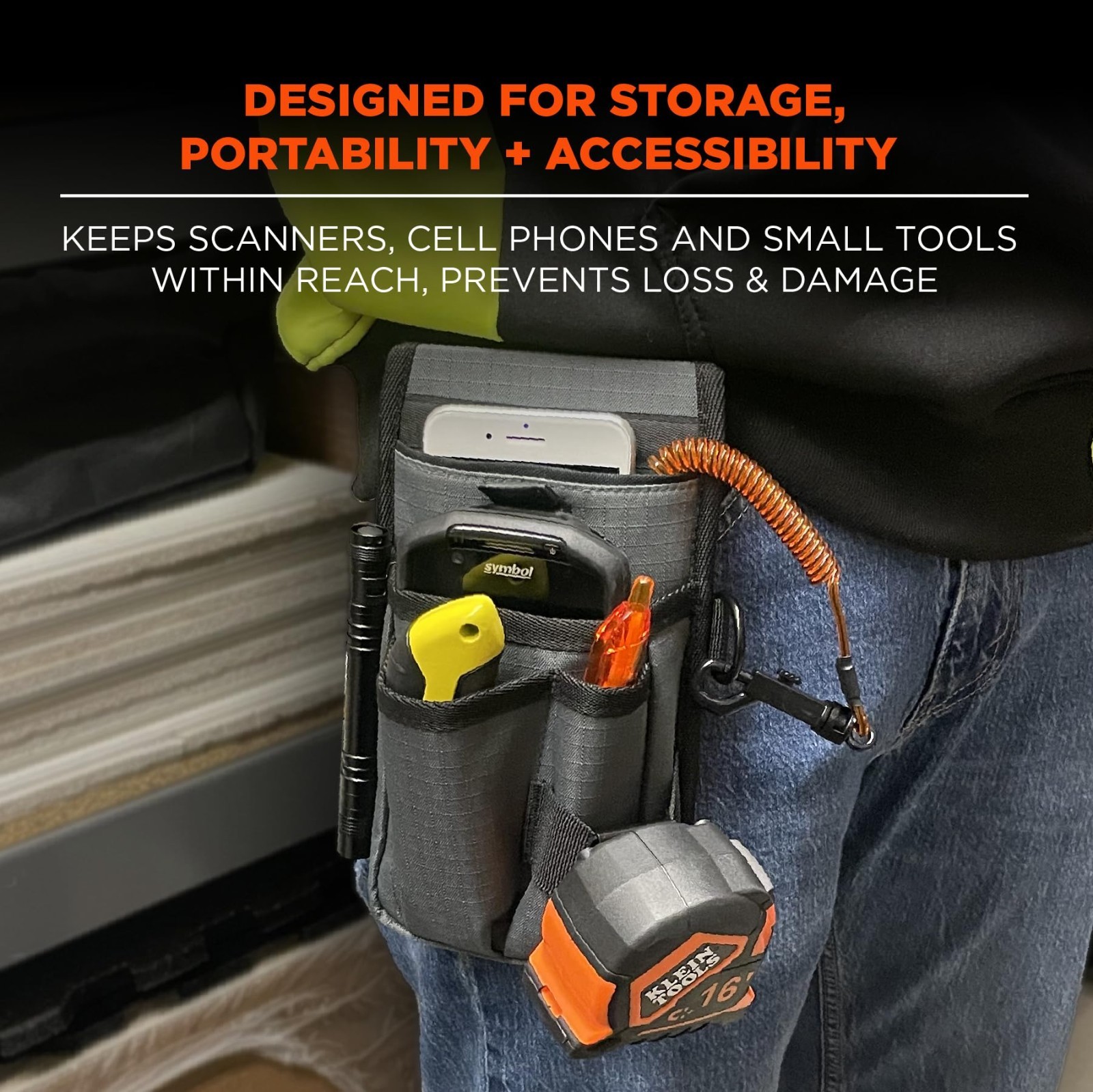 Utility Tool Pouch with Knife Holster, Scanner Holder, Cell Phone Pocket, Belt L