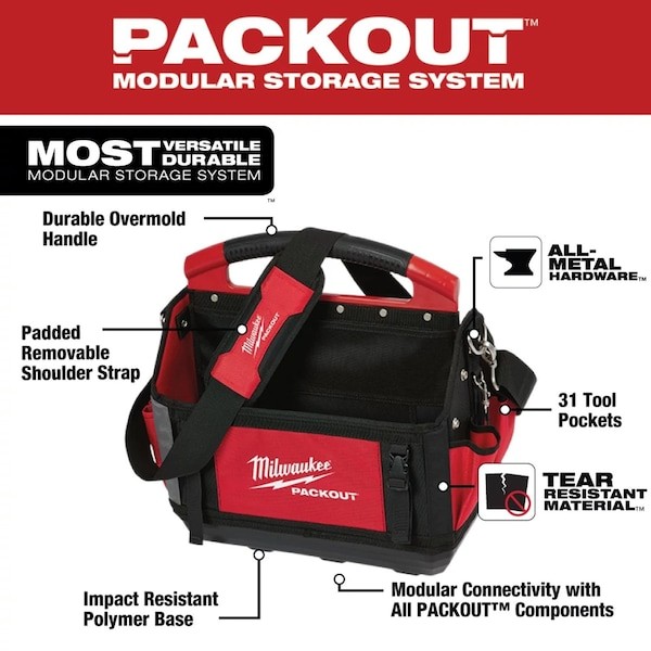 Milwaukee Tool 48-22-8315 Packout™ 15″ 32 Pocket Tear-Resistant Tool Tote