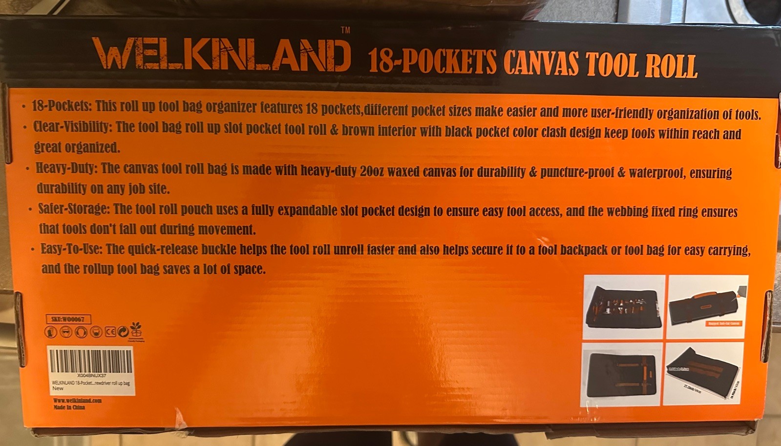 WELKINLAND 18-Pockets Waxed Canvas Tool Roll, tool bag Heavy-Duty