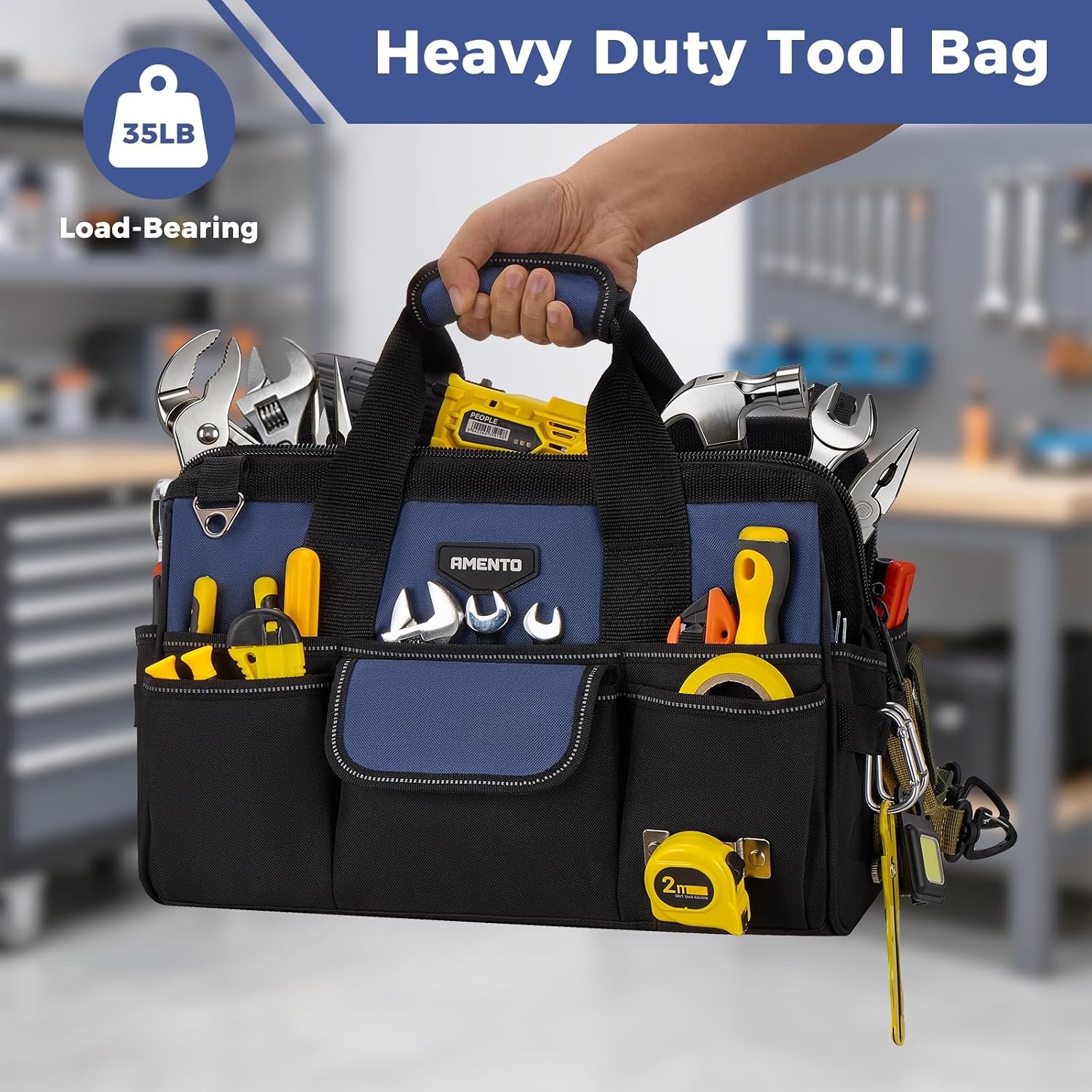 16″ Heavy Duty Tool Bag 22 Pocket Soft Tool Tote Organizer Electrician Blue