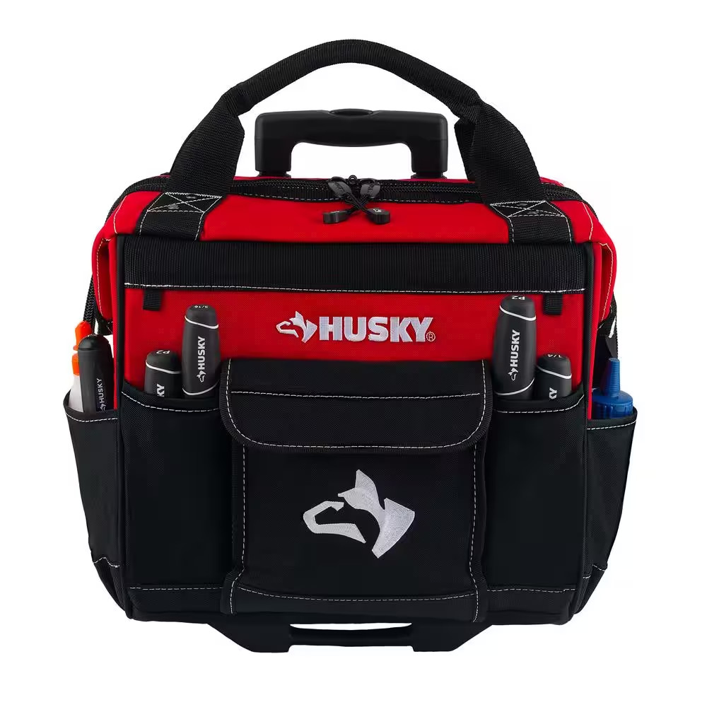 14 in Rolling Tool Tote Bag Heavy Duty Wheels Telescoping Handle Water Resistant
