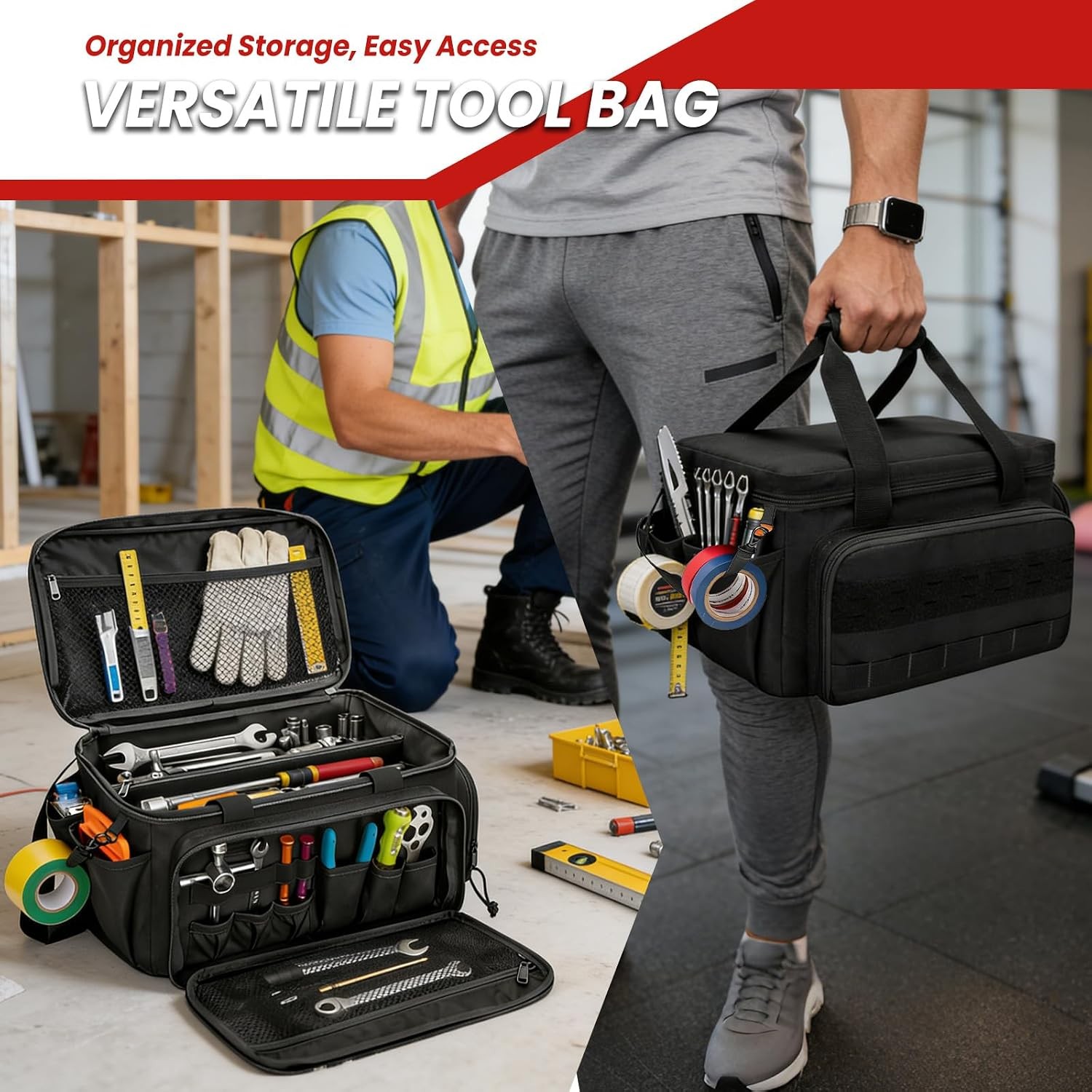 14-Inch Canvas Tool Bag Reinforced Bottom Multi-Purpose Hand Tool Organizer Tote