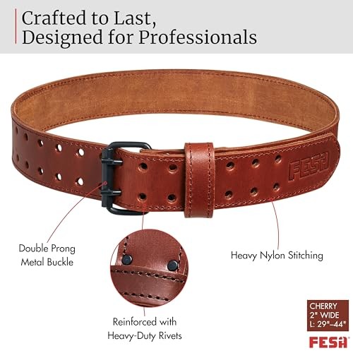 Men’s Leather Tool Belt – Handcrafted Top Grain Leather Cherry – 2″ Wide – L