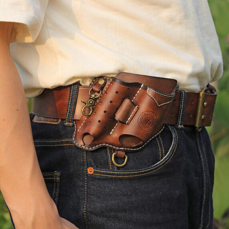 Leather EDC Multitool Pouch Flashlight Holder Knife Sheath Belt Holster-TOURBON