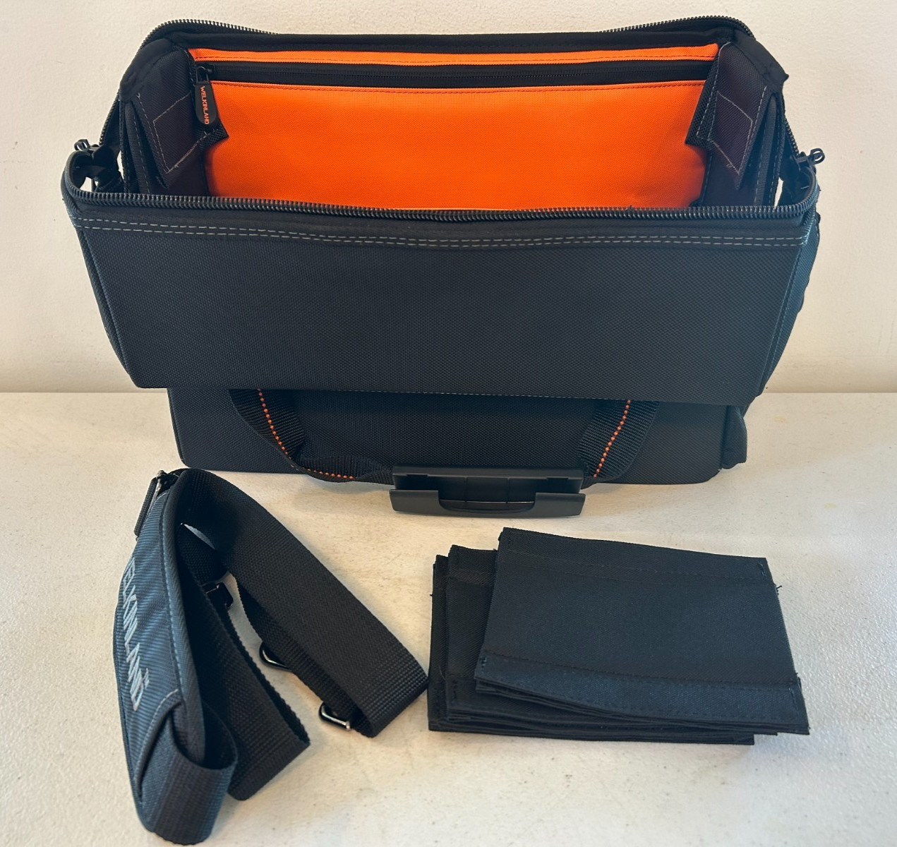 WELKINLAND 15-Pockets Electrician Tool Box Shoulder Tote Bag Large Black Orange