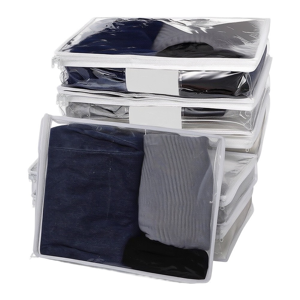 Closure Clear Storage Bags 6 Pack 40 x 35 x 10 cm PVC for Clothes and More