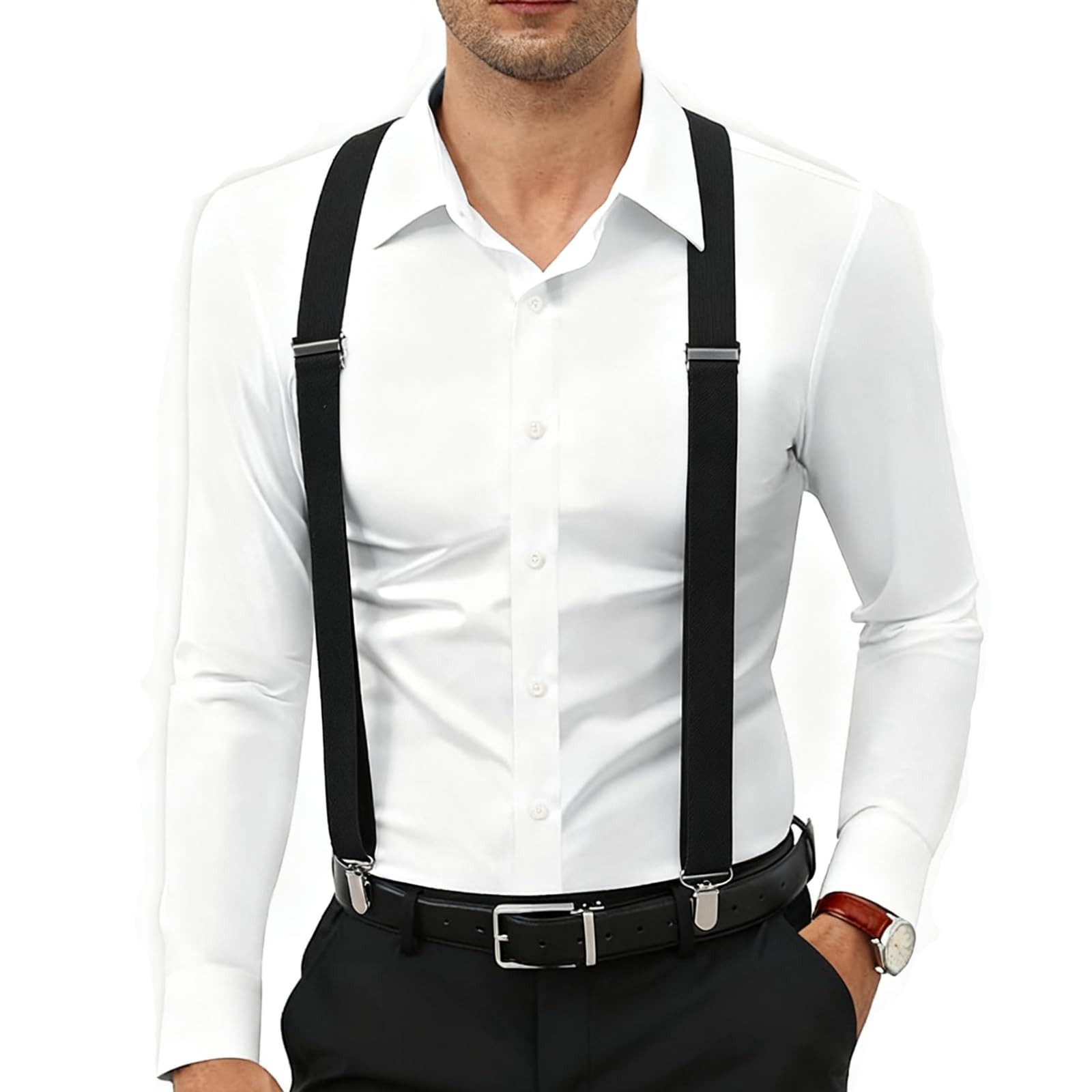 chiyu-yang Black Suspenders for Men and Women – Adjustable Tall Large,