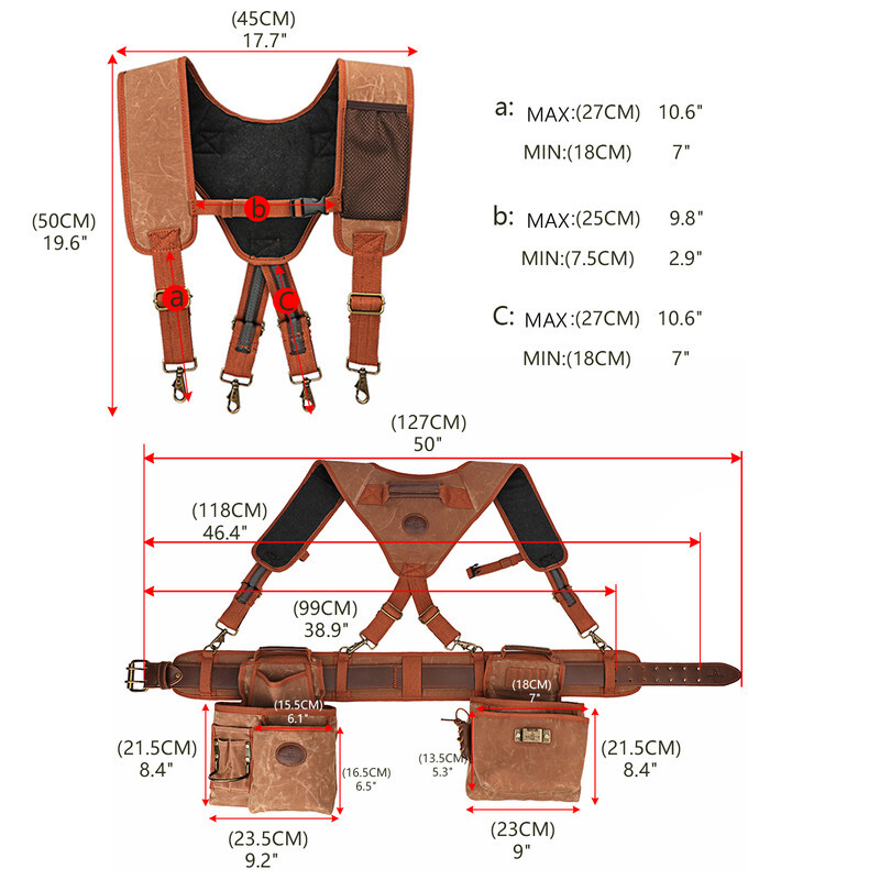 TOURBON Heavy Duty Tool Belt Pouches Build Suspender Electrician Carpenter Strap