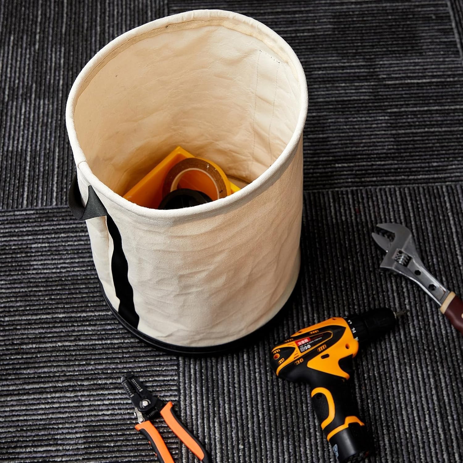 2 Pack 15″ X 12″ Canvas Tool Bucket Bag, Heavy Duty 150 Lbs Load Capacity, Truck