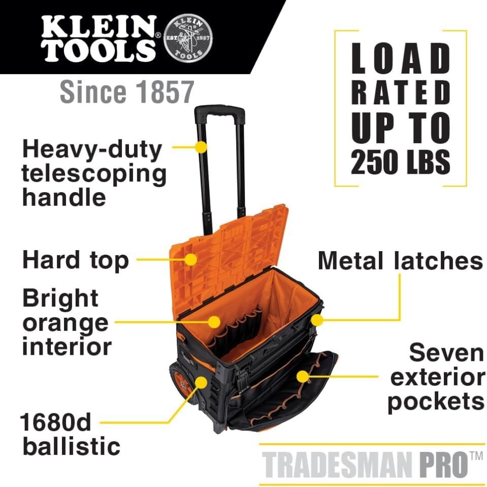 Durable Rolling Tool Bag with 250 Pounds Load Capacity and High Clearance Wheels