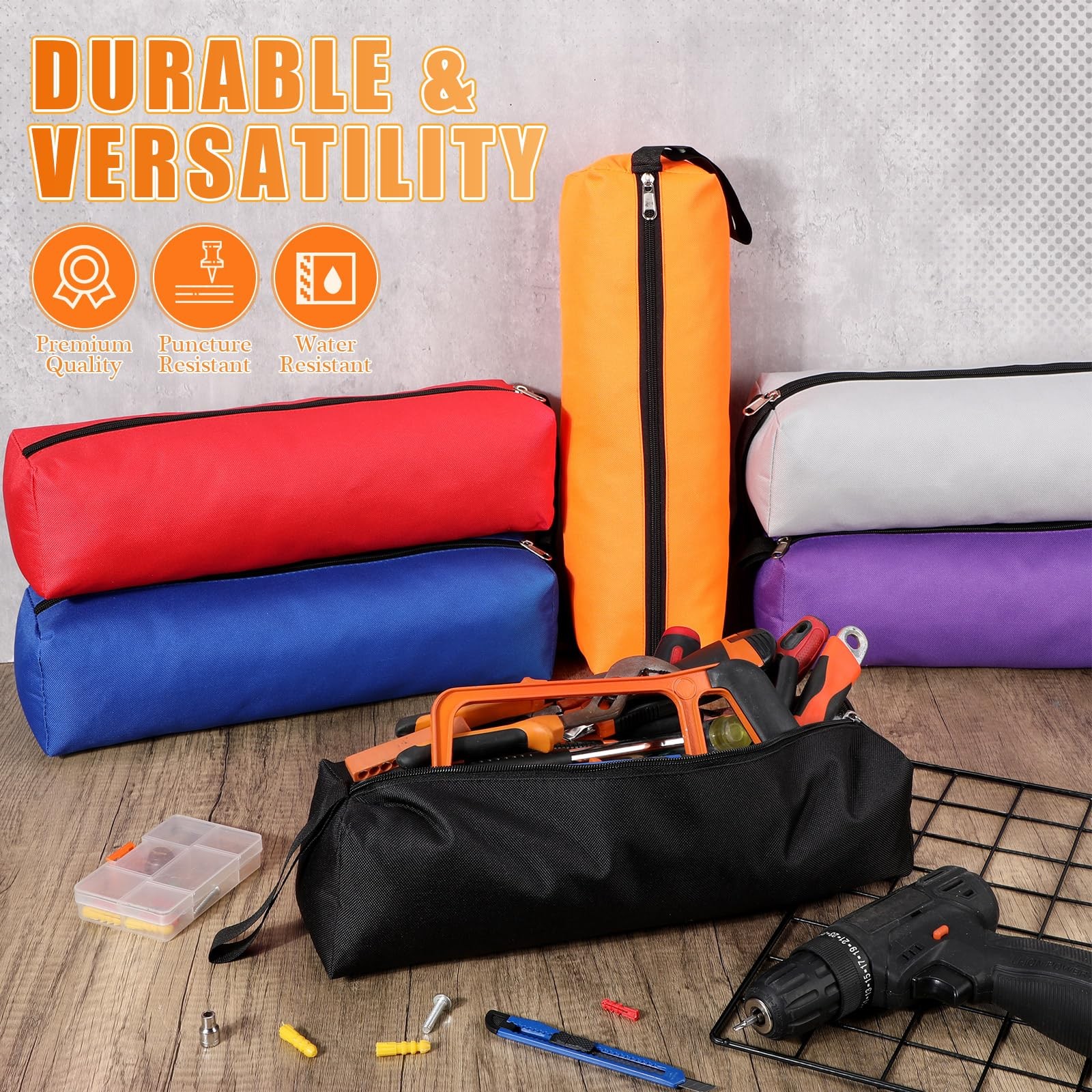 Tool Bag Zipper Pouch 16 x 4 x 4 Inches 6 Pack Utility Canvas – Multi-Purpose