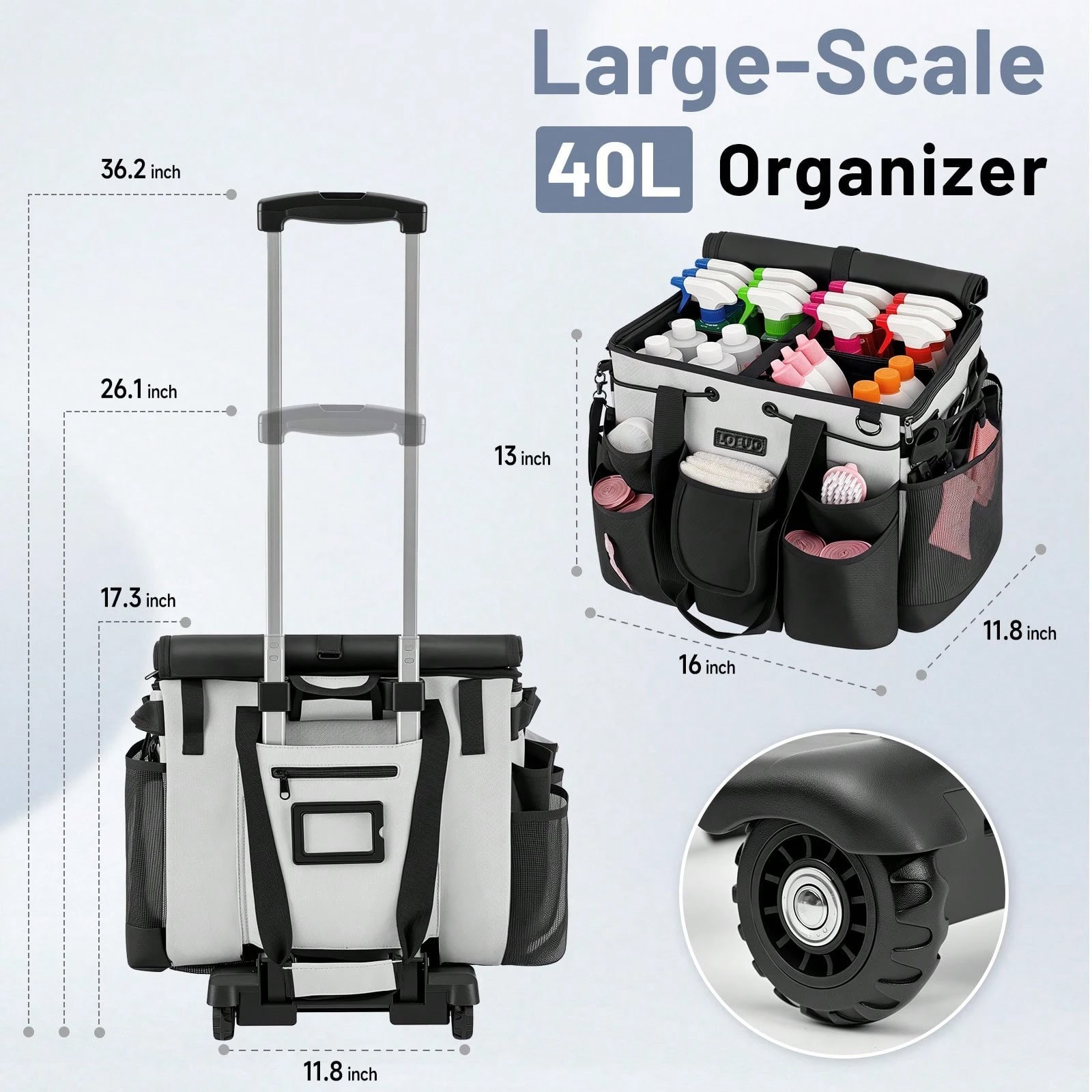 Rolling Cleaning Caddy Bag with Wheels Supplies Organizer Cart