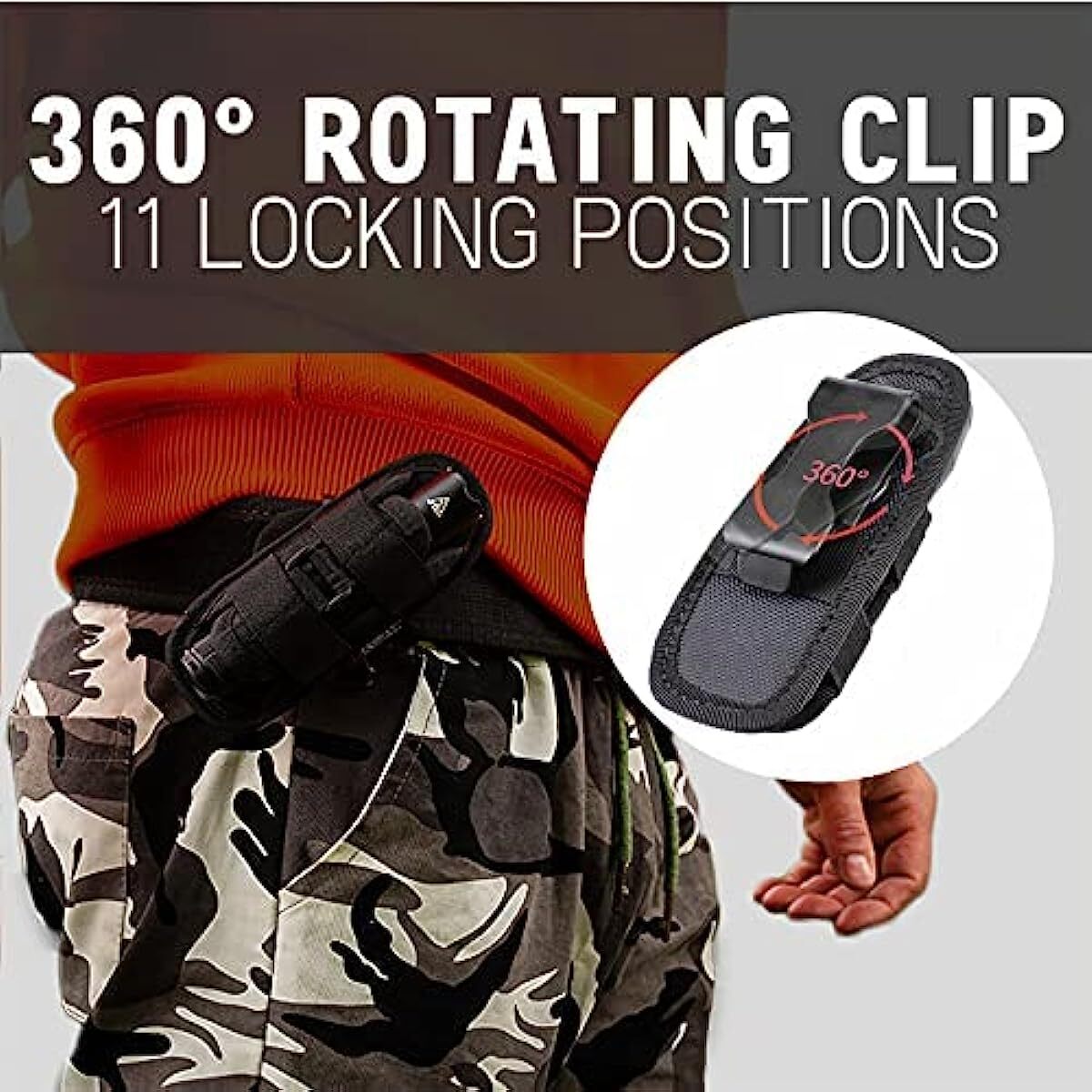 Tactical Flashlight Holster 360 Degree Holder for Police Military Security Belt