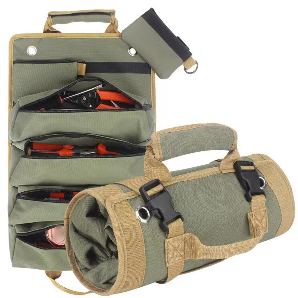 Heavy Duty Tool Roll Bag with Waterproof Coating and Reinforced Stitching