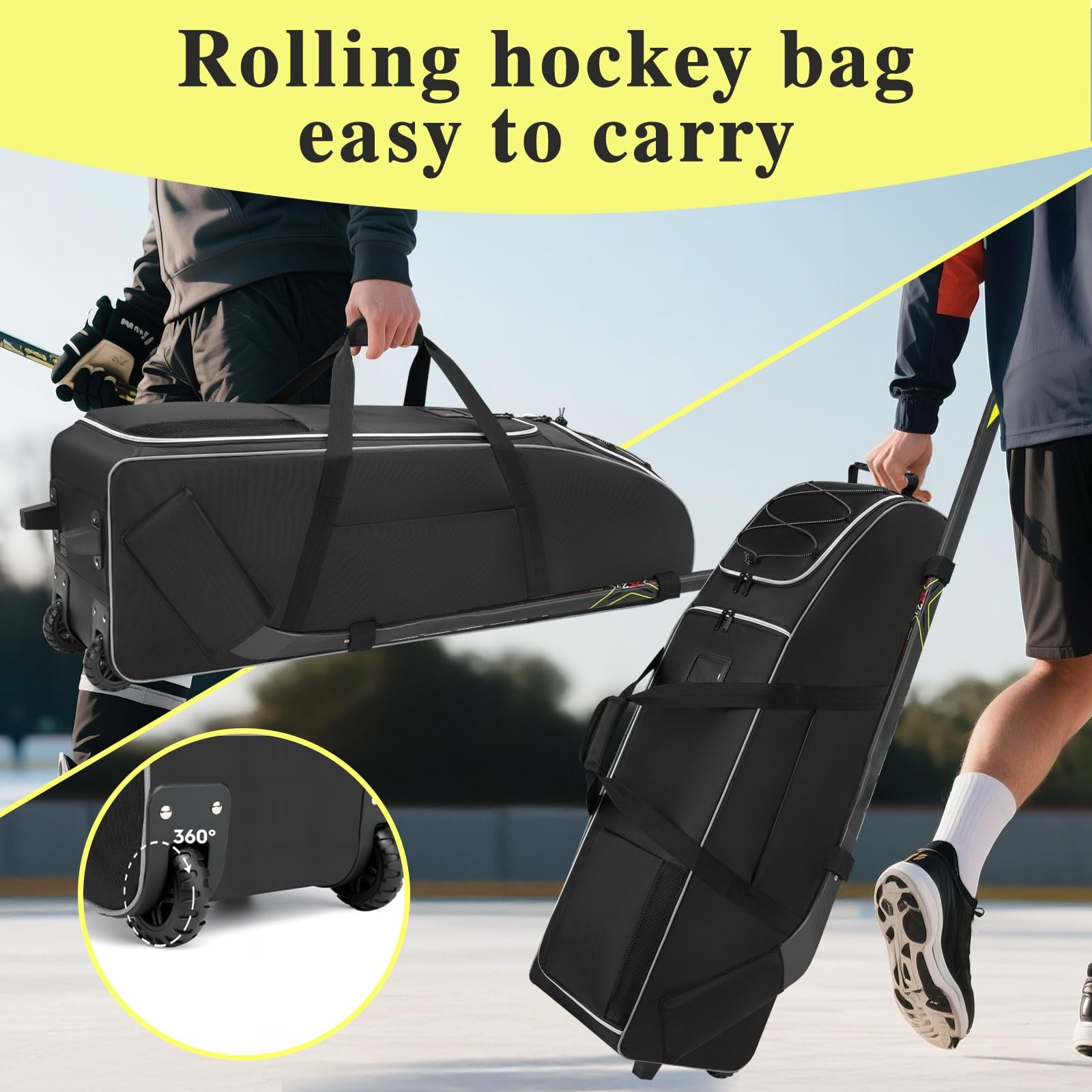 41-Inch Hockey Bag with Wheels, Large Ice Hockey Duffel Travel Bag for Equipm…