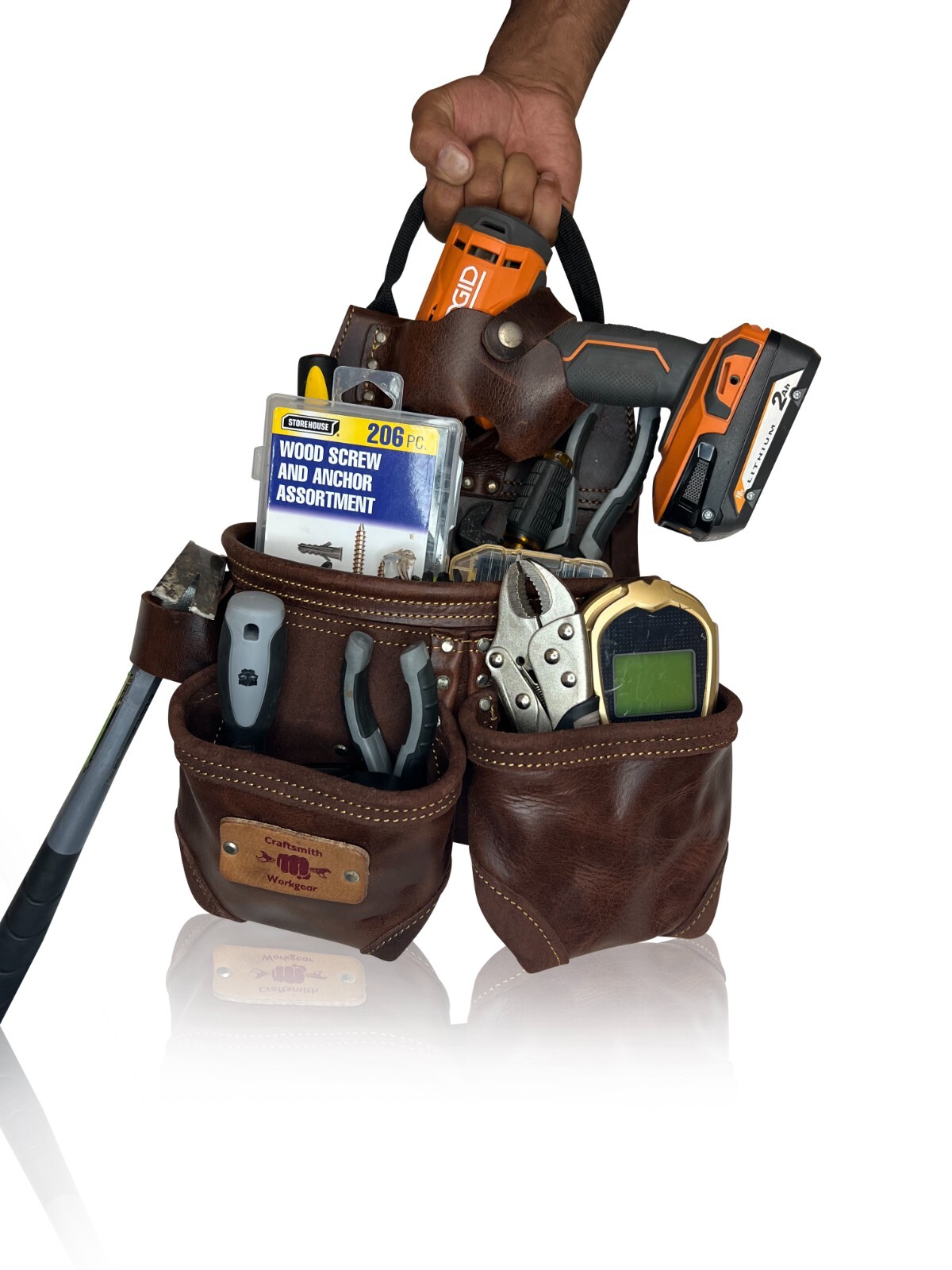 Oil Tan Leather Tool Bag Framer Electrician Carpenter Leather Bag Drill Holder