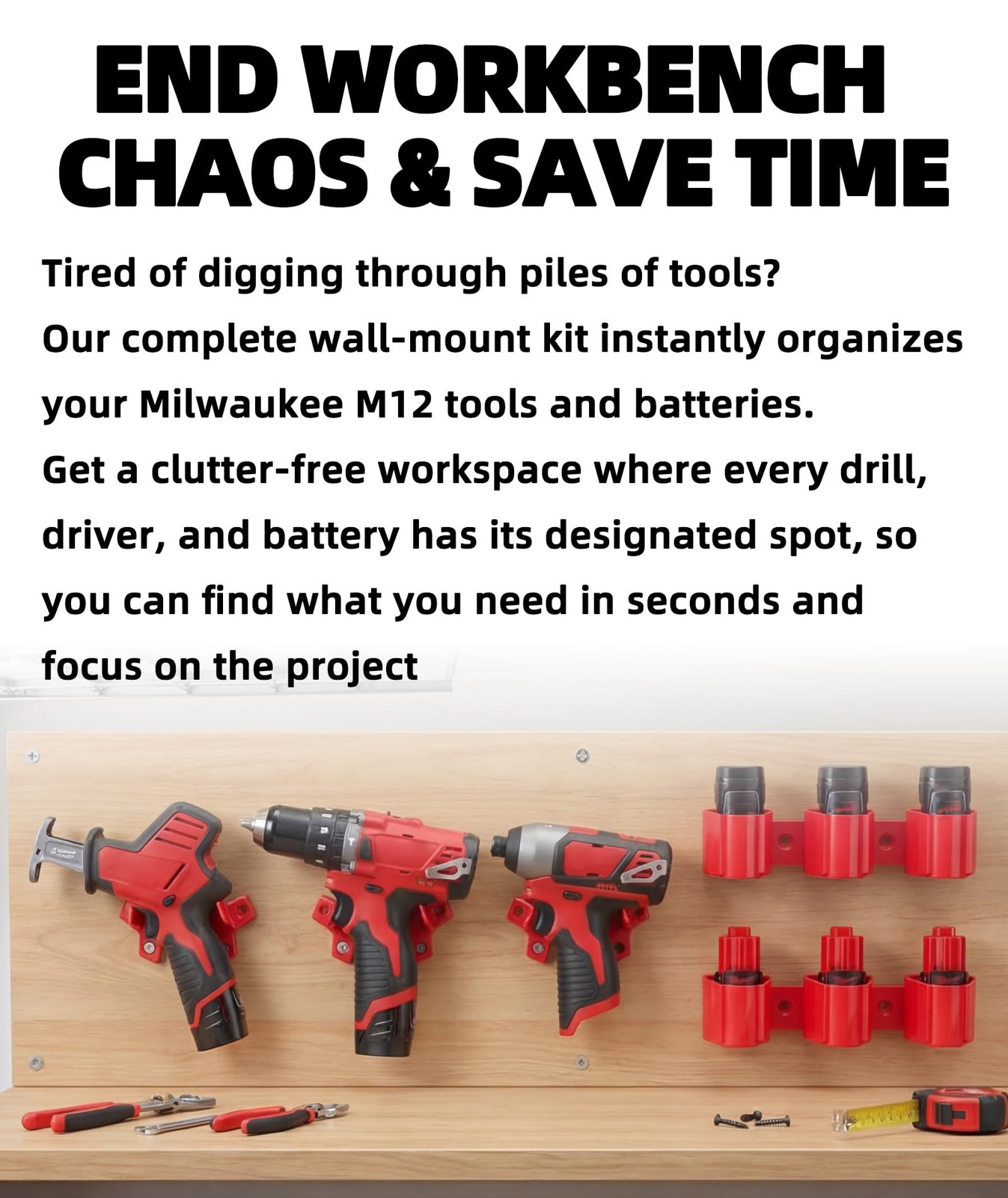 Tool Holders and Battery Holder Wall Mount for Milwaukee M12 12V Tools – All-…