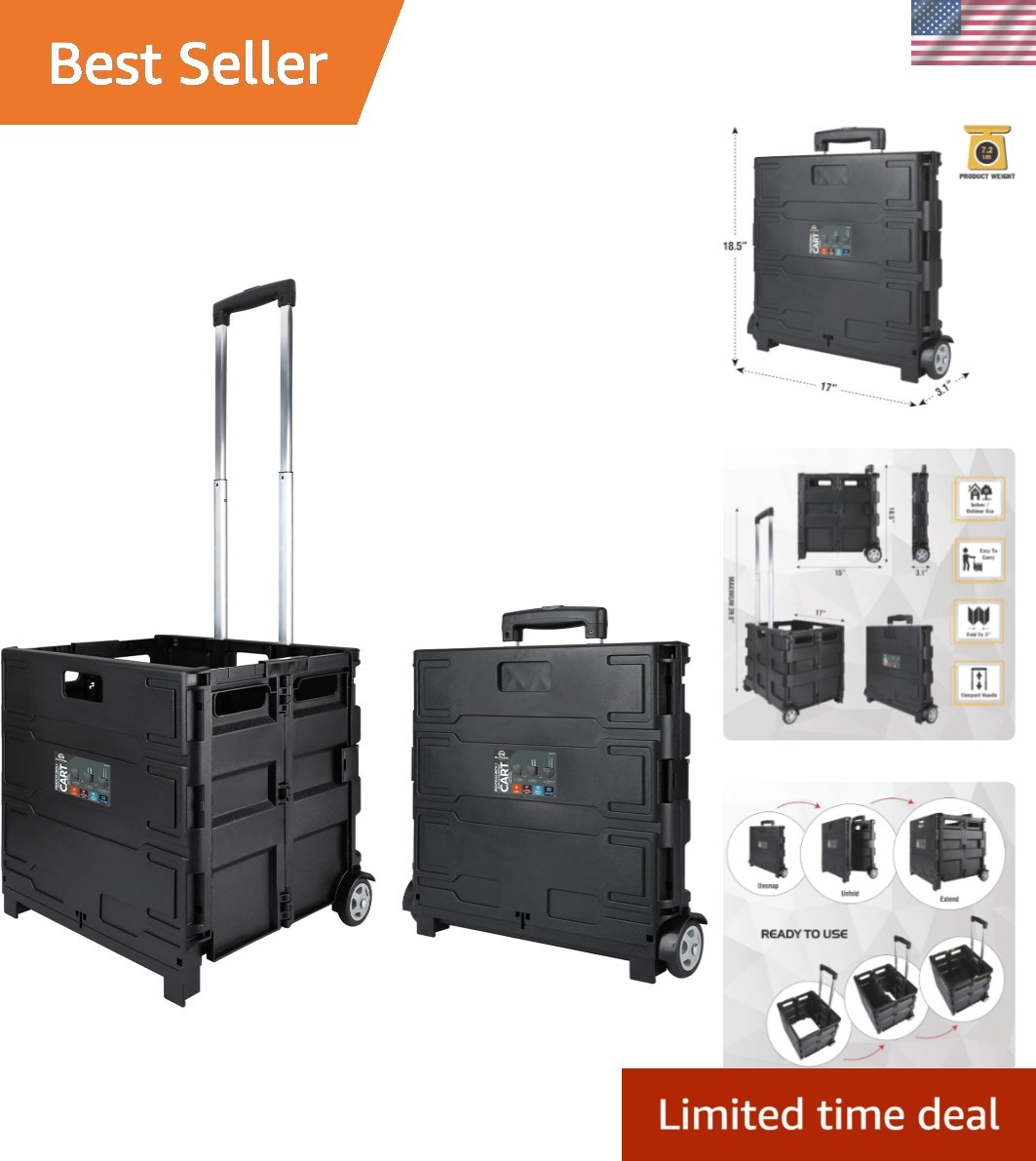 Collapsible 85-010 Grand Pack-N-Roll Utility Cart with Telescopic Handle – Black