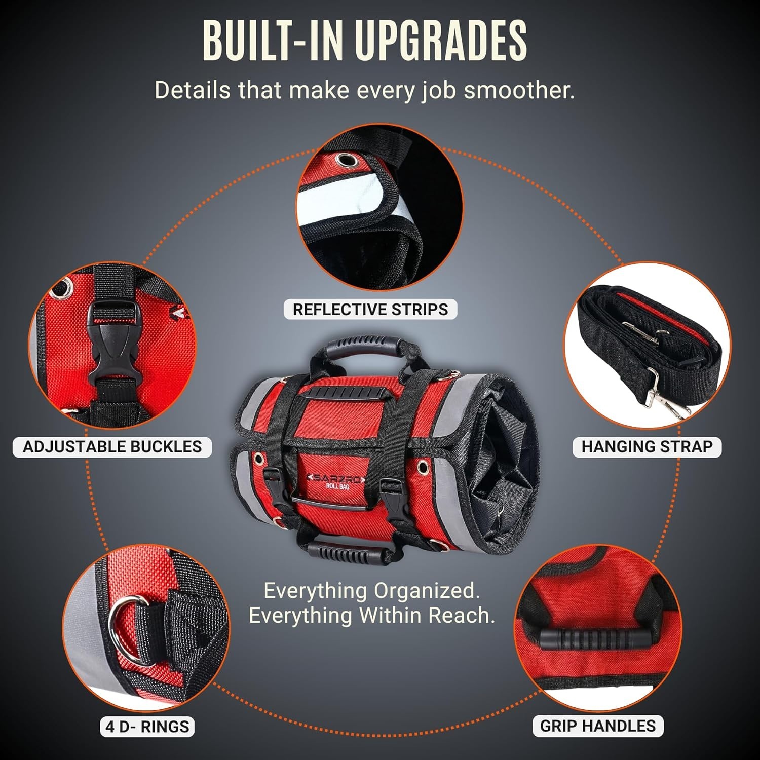 Roll Up Tool Bag Organizer, Folding tool bag, 1680D Polyester Tool Pouch with…