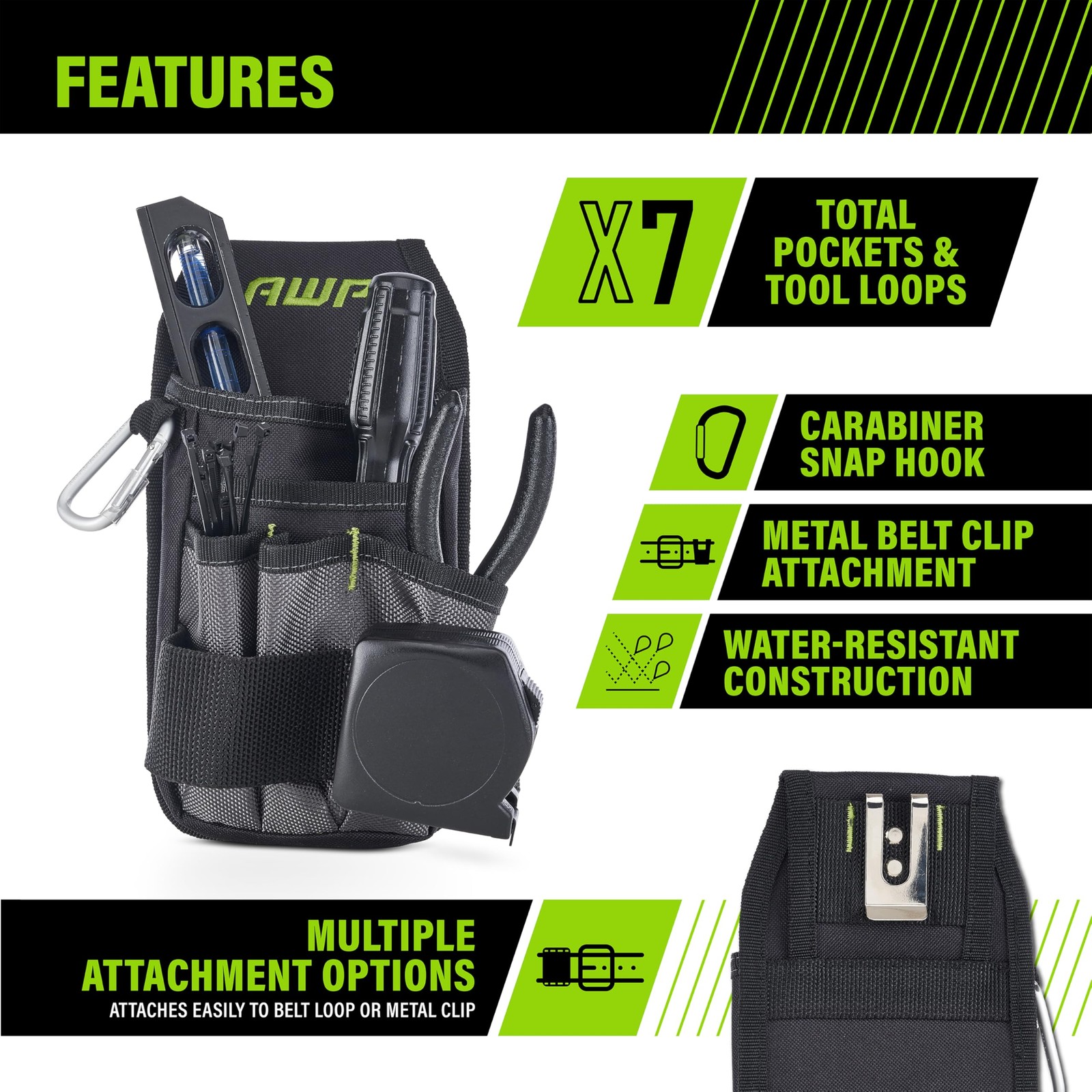 Awp Organizer Tool Pouch 7 Pockets Loops For Tool Organization Heavy-Duty Metal