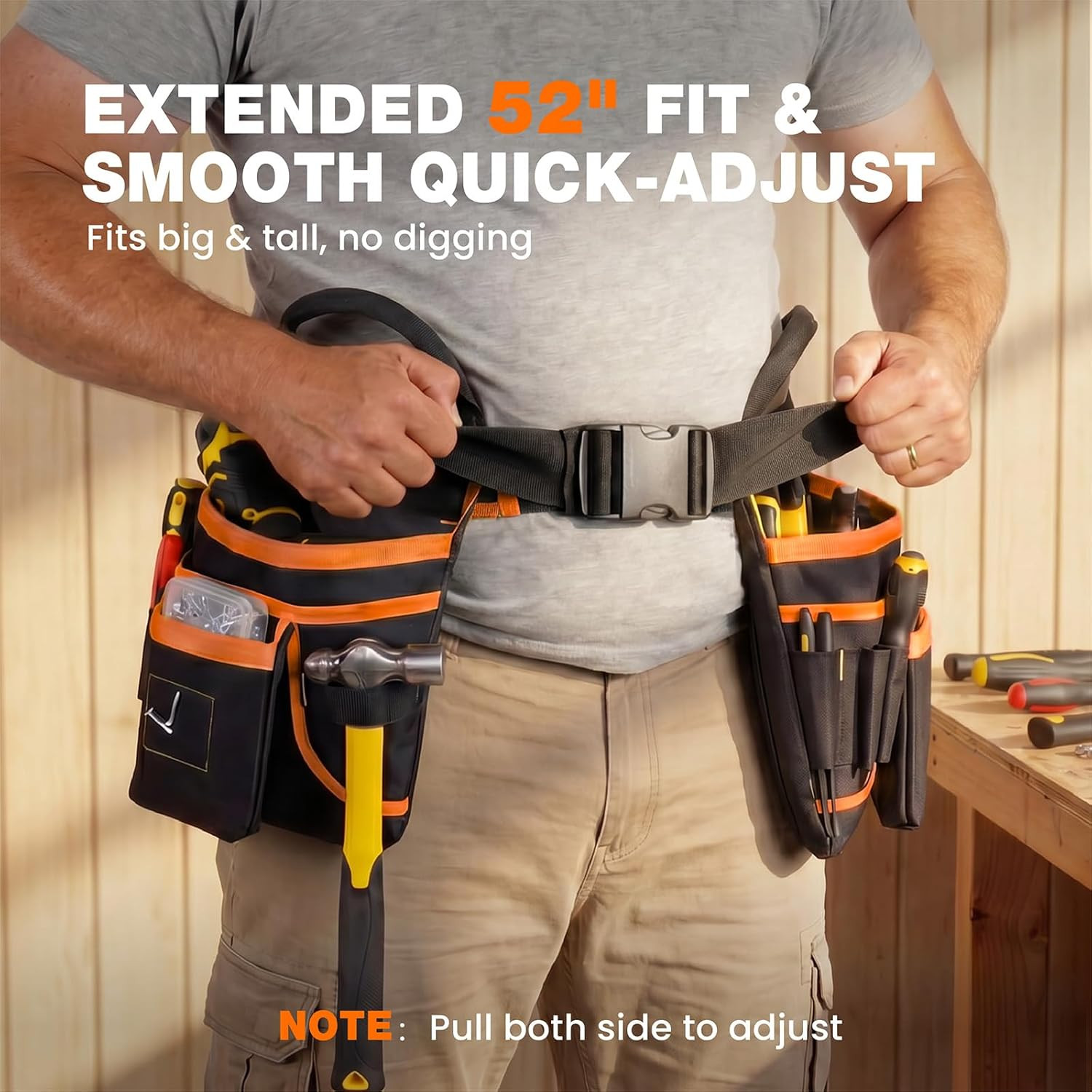 Tool Belt for Men – Tool Pouch for Waist Up to 52” with 18 Pockets 19 Webbing Lo