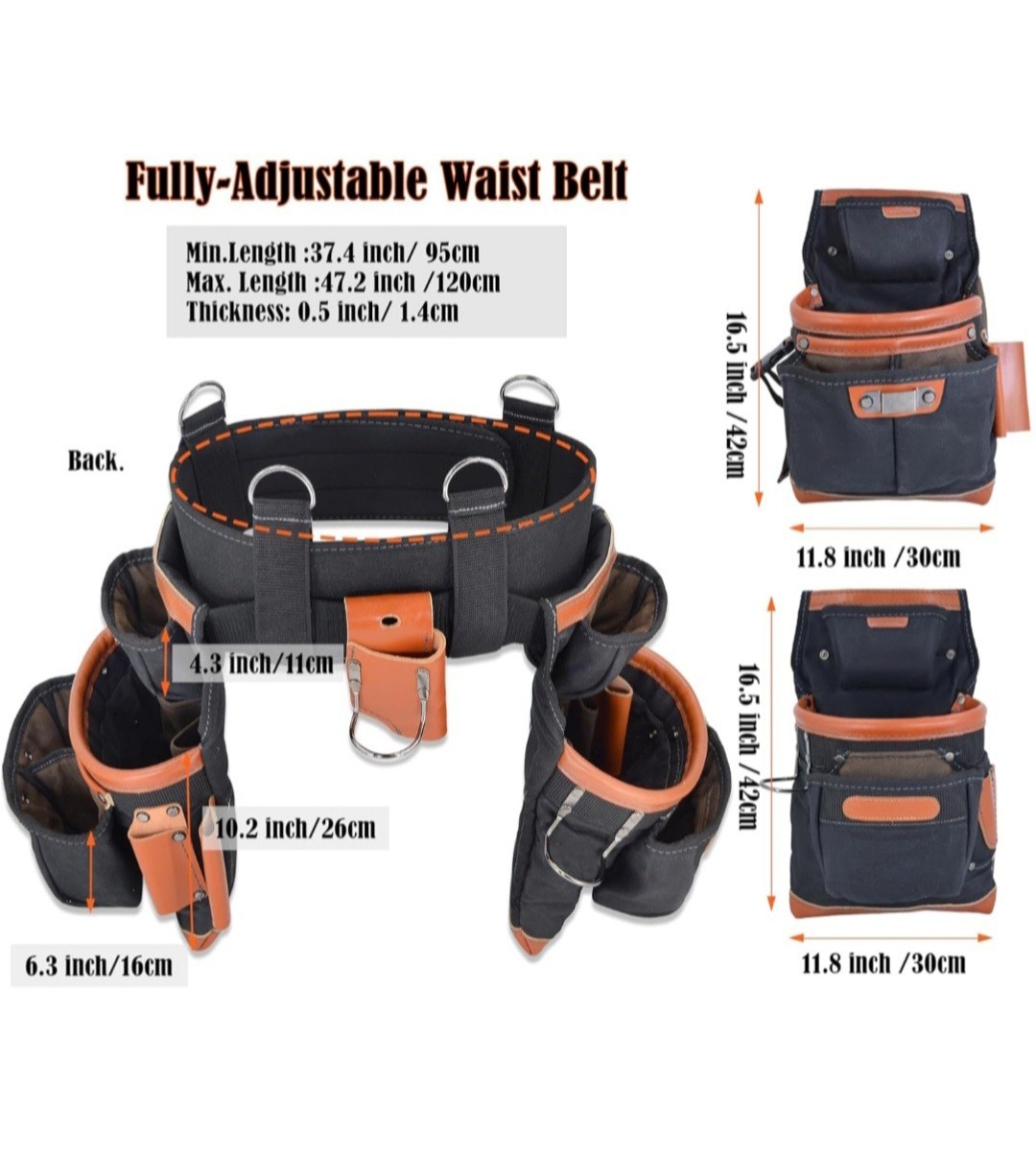 WELKINLAND 22-Pocket Buffalo Leather Heavy Duty Carpenter Tool Belt Bags NEW