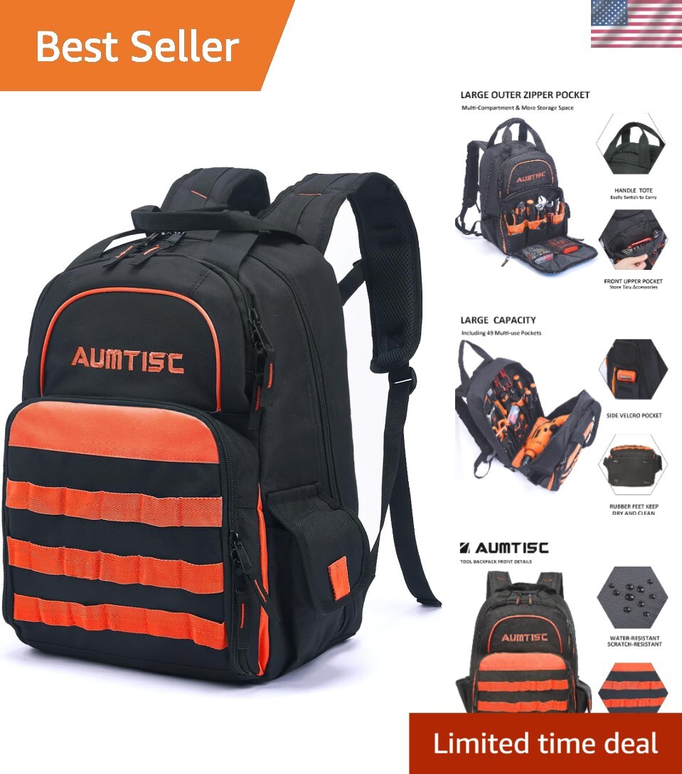 Multi-Use Tool Bag Backpack – 16» for Electrician & Construction Professionals