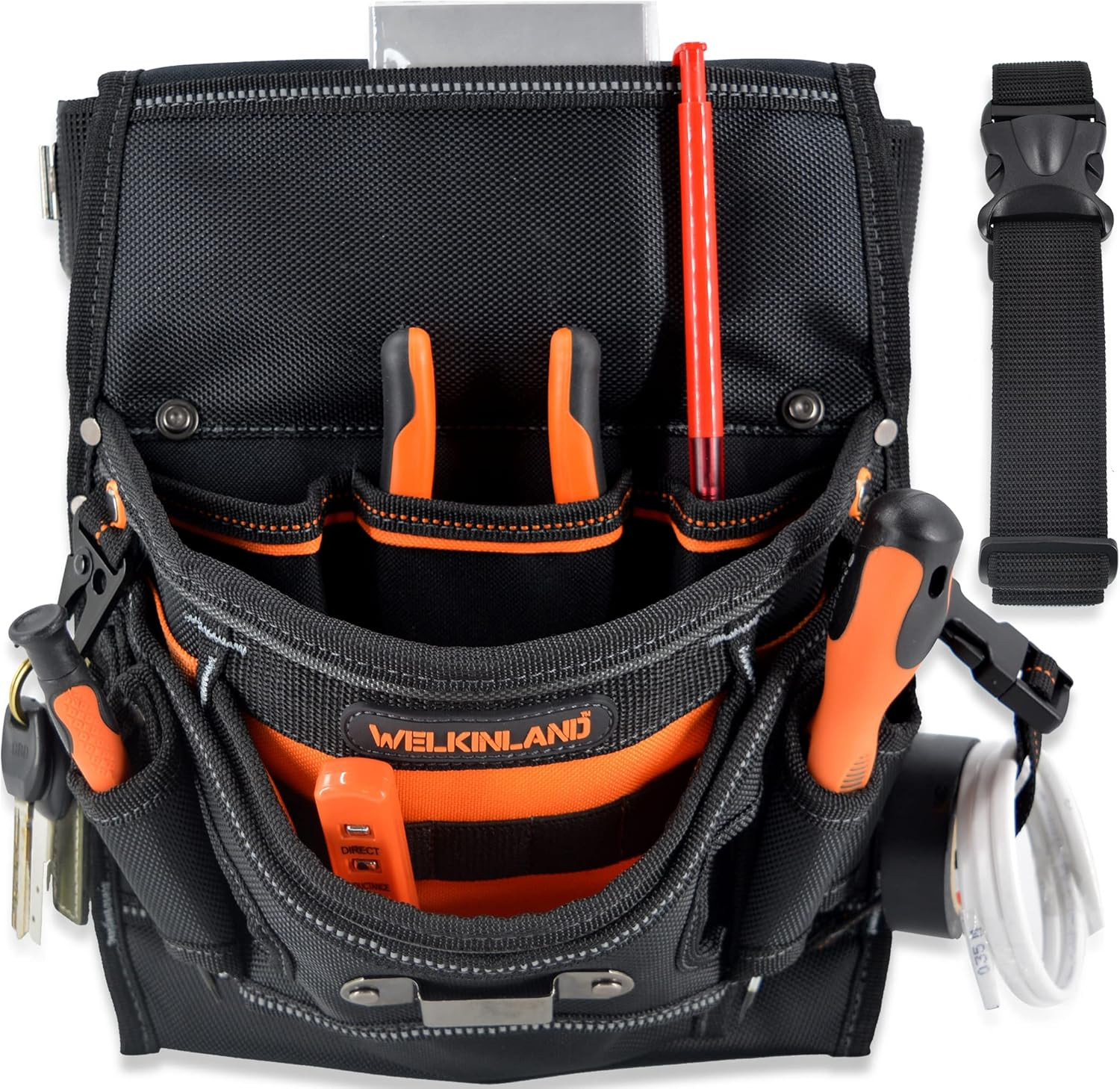 10-Pockets Electrician Tool Pouch with Belt Clip, Electricians Tool Pouches Bag,