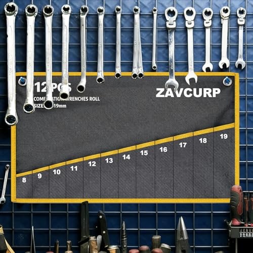 2PCS Wrench Roll Organizer Wrench Roll Up 10 Pockets Sae+12 Pockets Metric