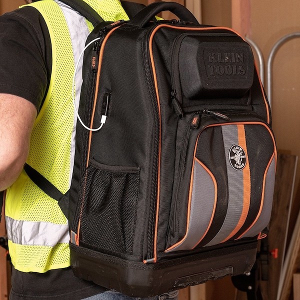 Klein Tools 62805Bptech Tool Backpack, Black/Orange, 1680D Ballistic Weave