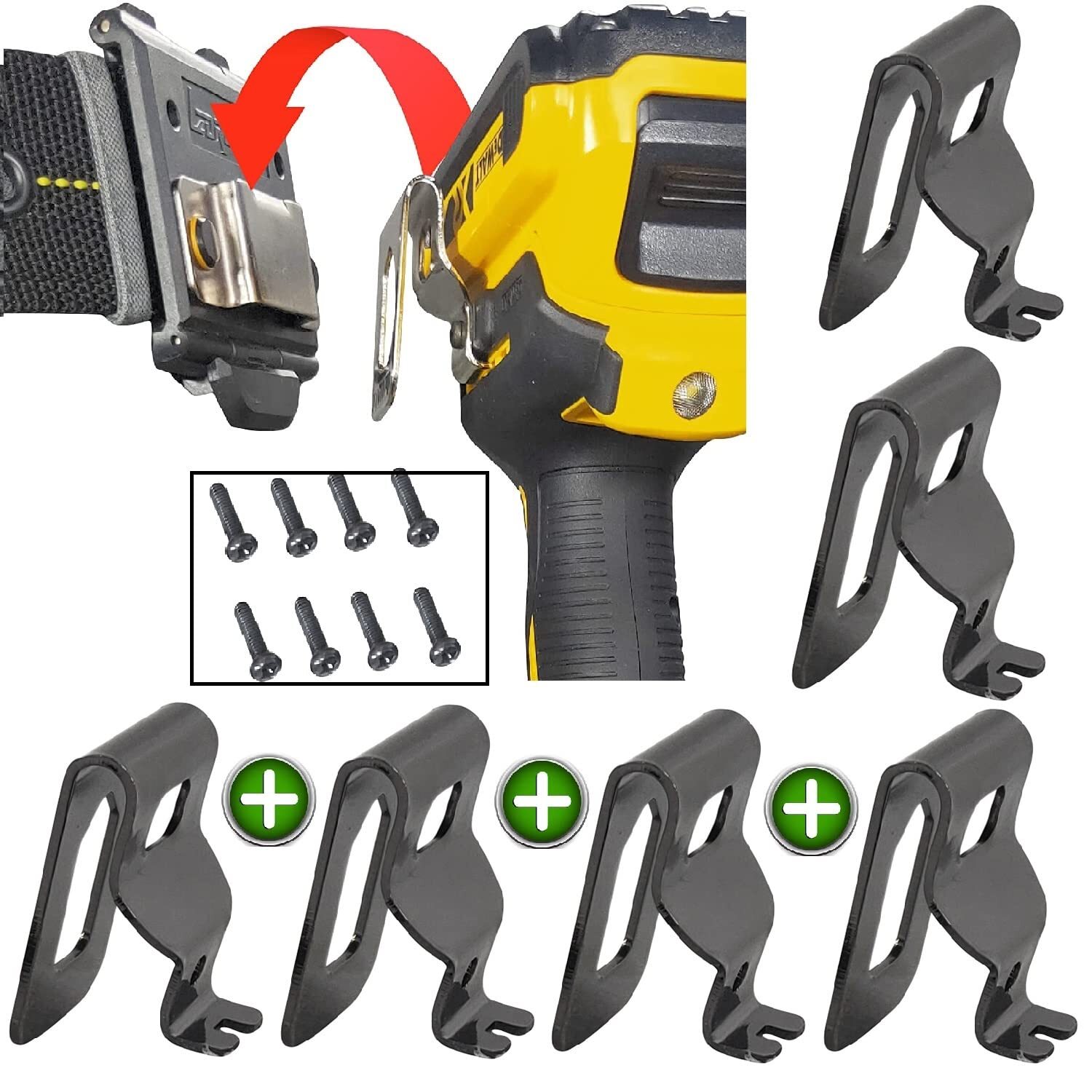 Drill Clip Hooks 6 Pack with Belt Clip Holster for Drills and Impact Drivers