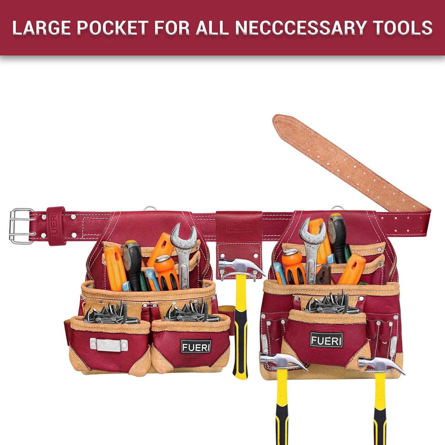 Leather Tool Belt Carpenter Electrician Construction Framer Pouch 16 Pocket Bag