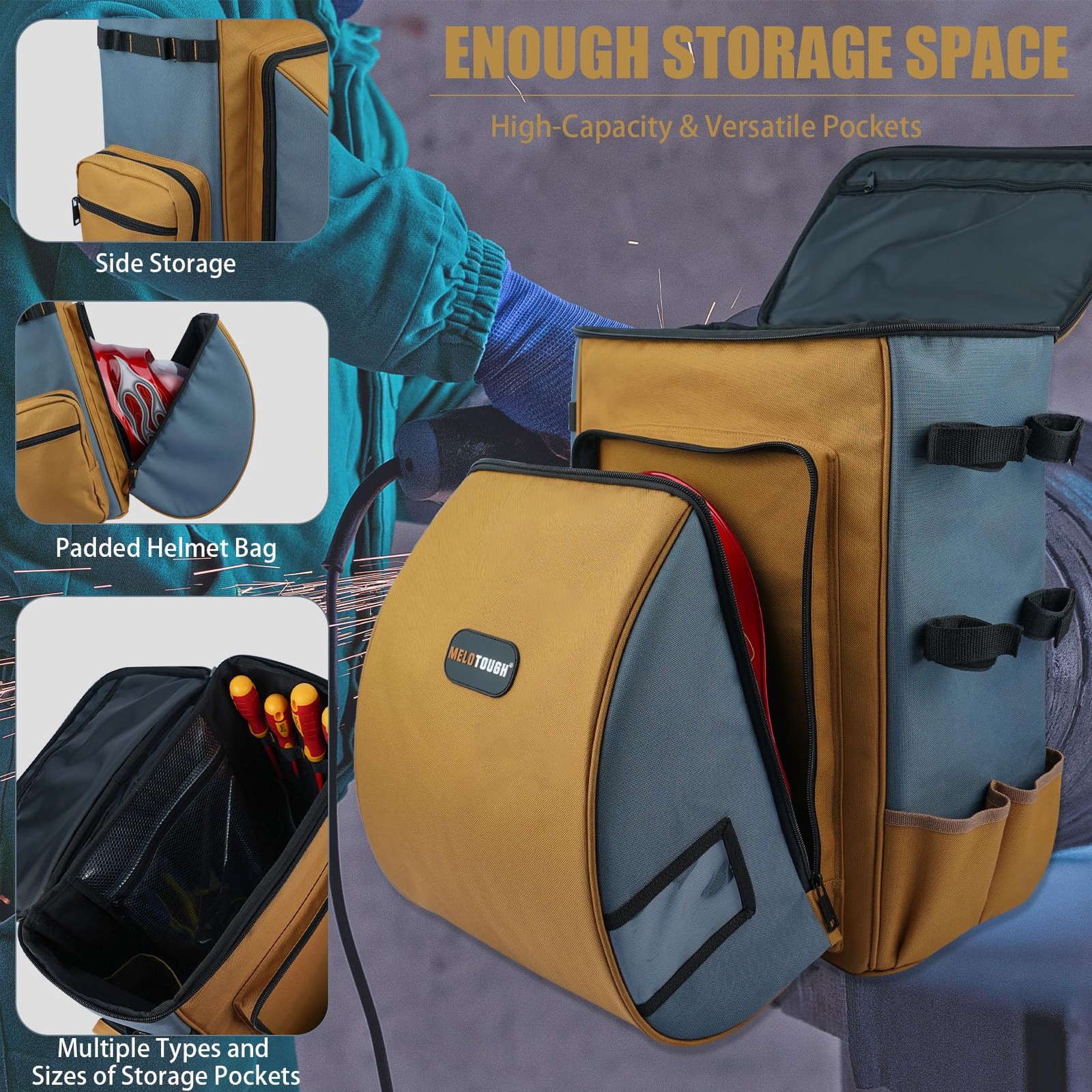 MELOTOUGH Welding Backpack for Tools and 8 x 13.98 x 18.9 inches, Khaki