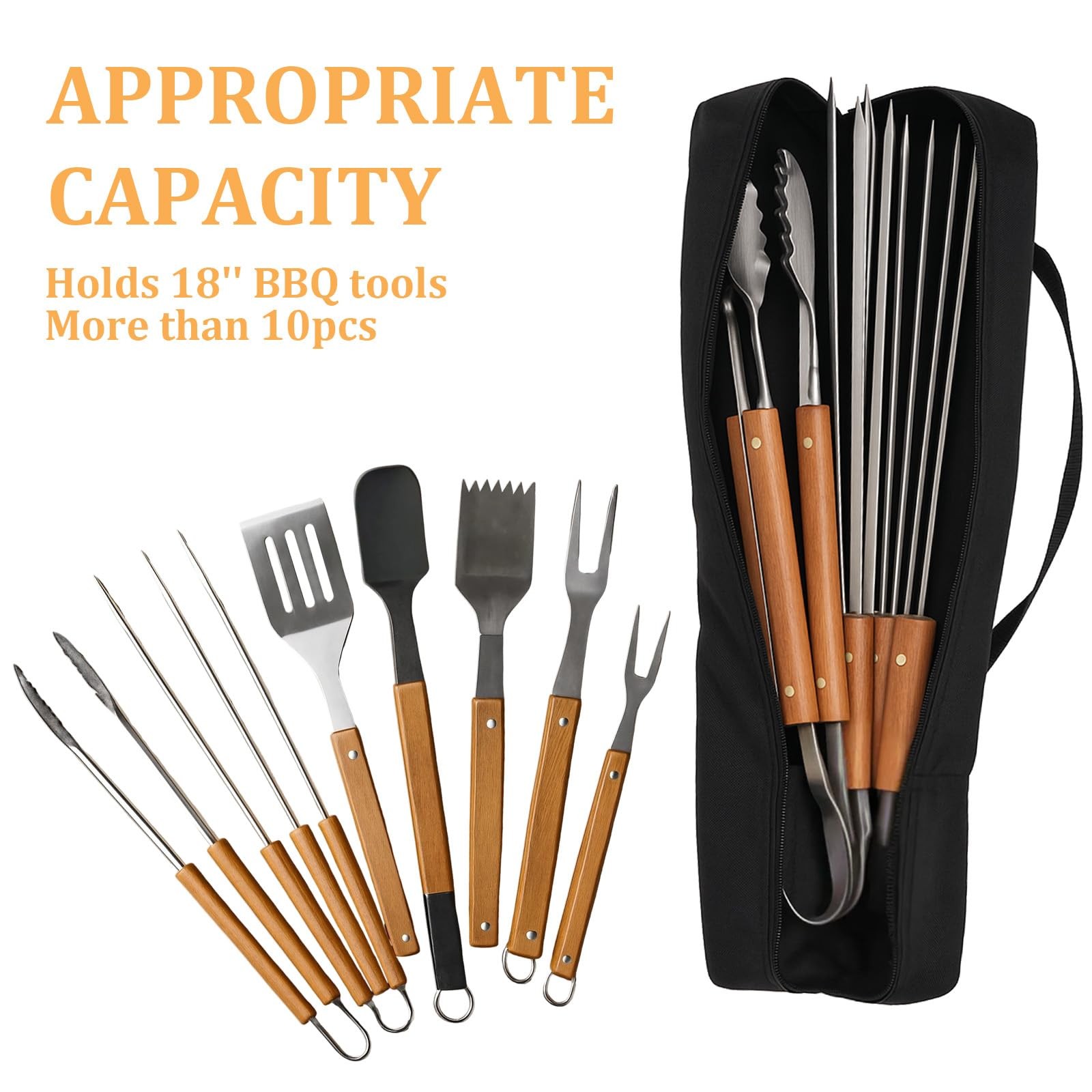 Black Grill Utensil Tool Storage Bag BBQ Carrier 22.44 x 3.94 Inch 57 x 10cm