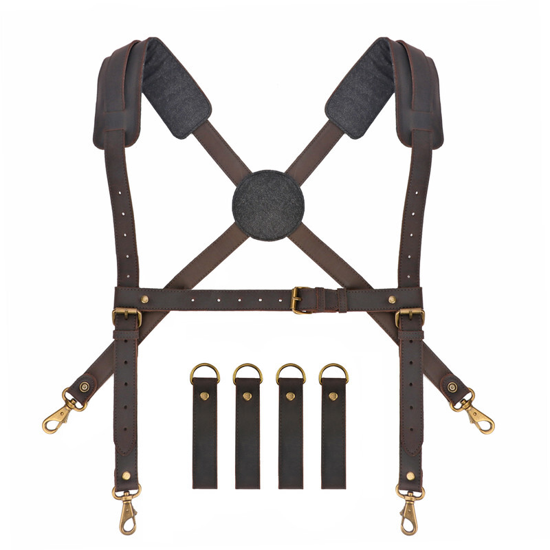 TOURBON Leather Tool Harness Suspenders Belt for Carpenter & Contractor