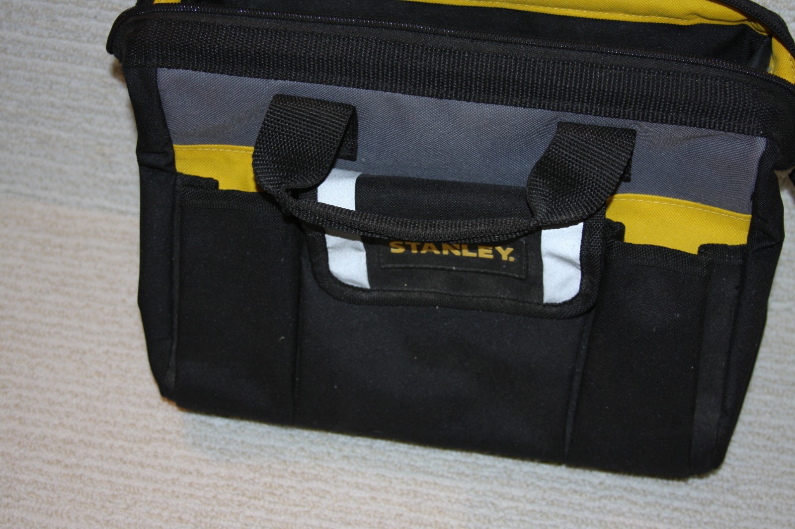 Stanley 12″ Canvas Tool Bag Zippered Storage Tote Carrier Multi Pocket Black
