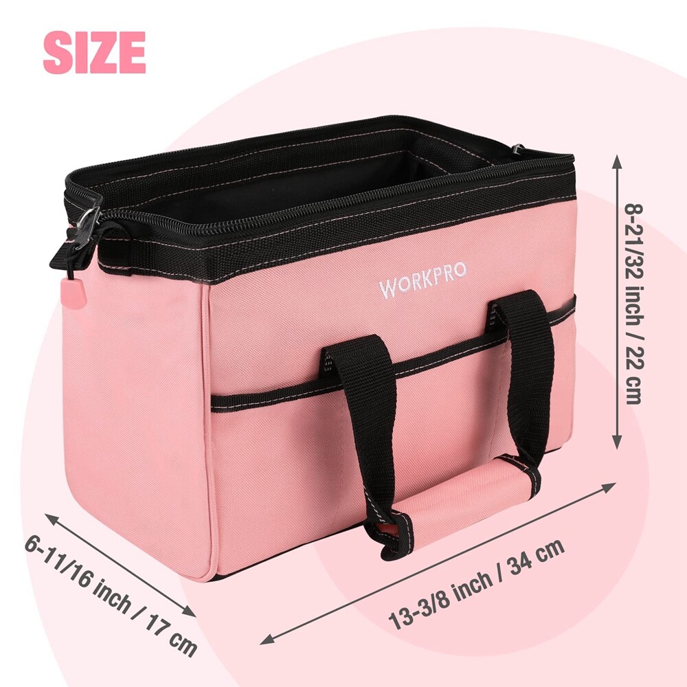 13″ Tool Bag Wide Mouth Tool Tote Bags Heavy Duty Storage Bag Case Blue/Pink USA