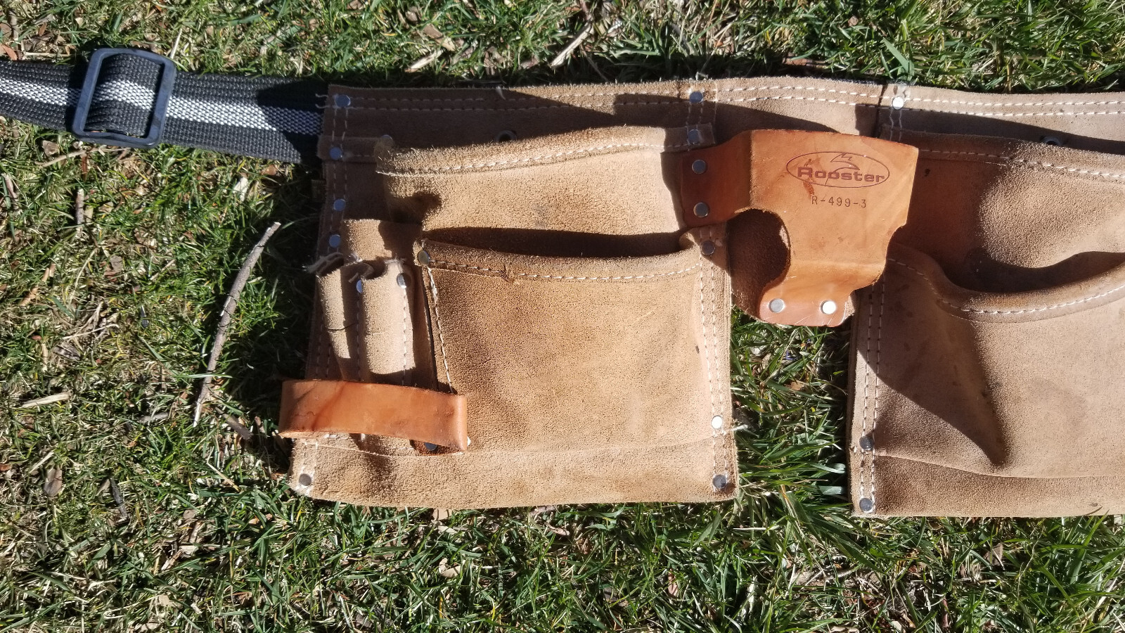 Leather Tool Belt / Rooster R 499-3 / 2 Pockets / Adjustable Strap