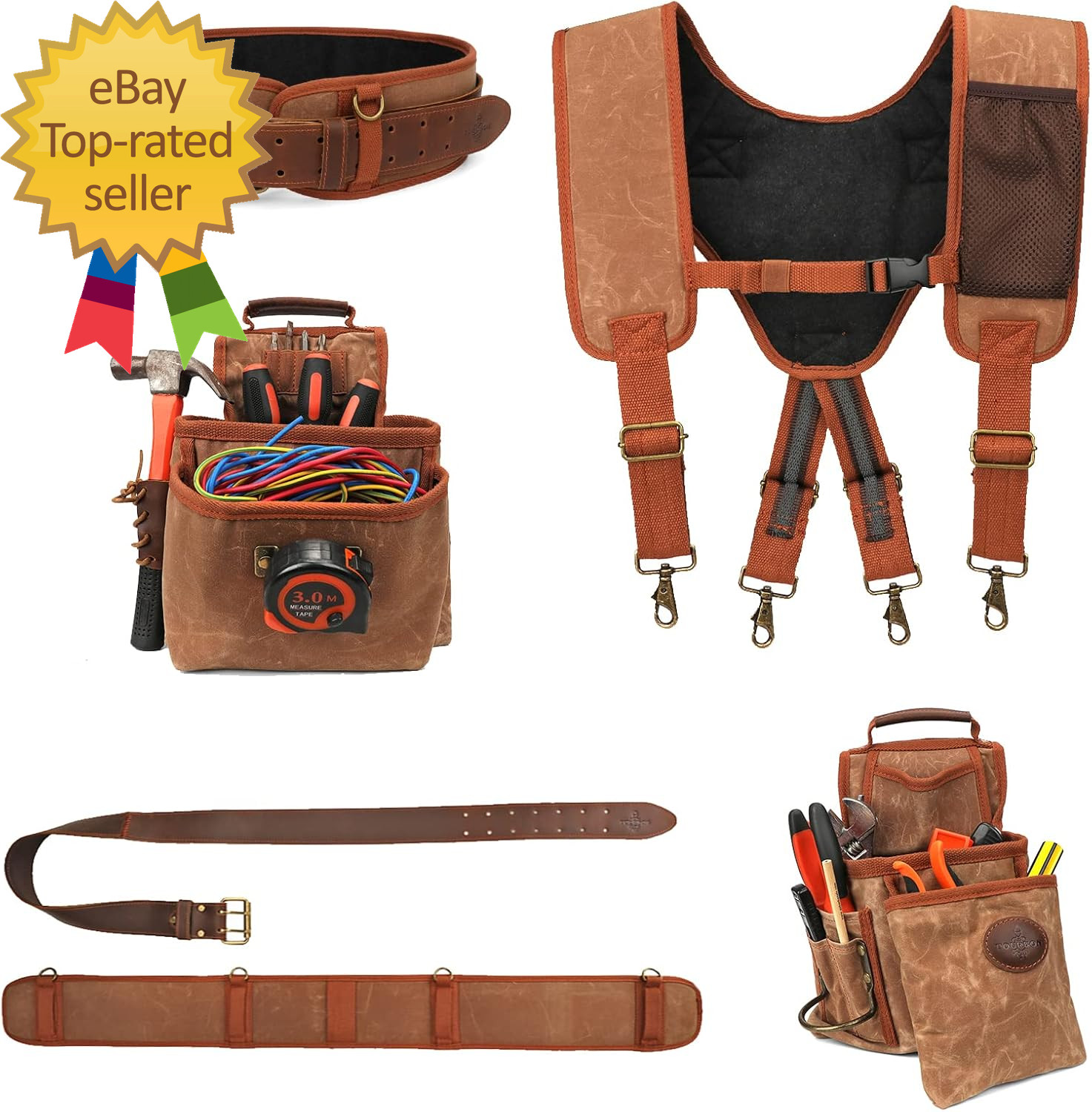 Tourbon Detachable Heavy Duty Carpentry Tool Belt with Suspenders Canvas Padded