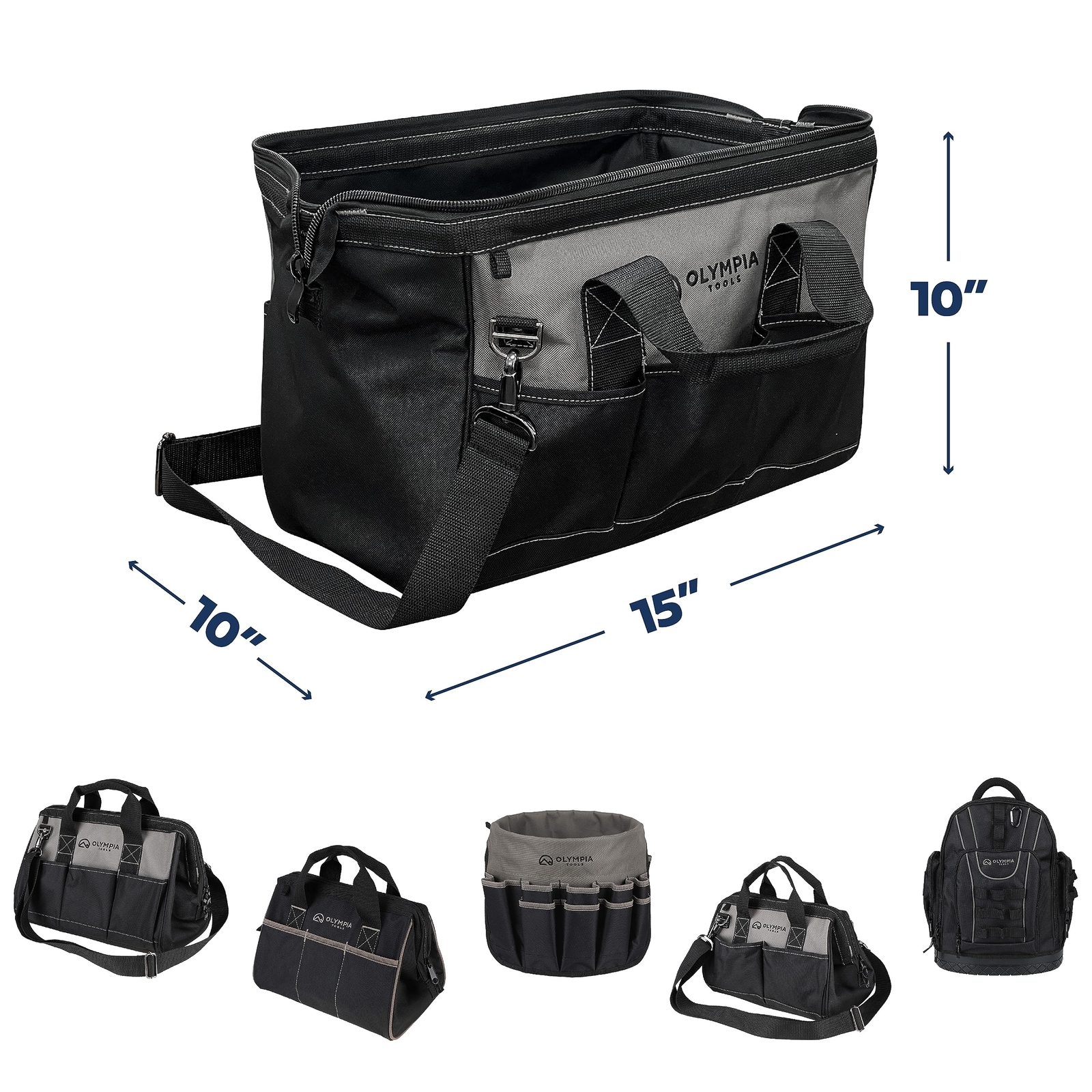 15 Inch Heavy Duty Tool Bag with 8 Pockets Adjustable Shoulder Strap